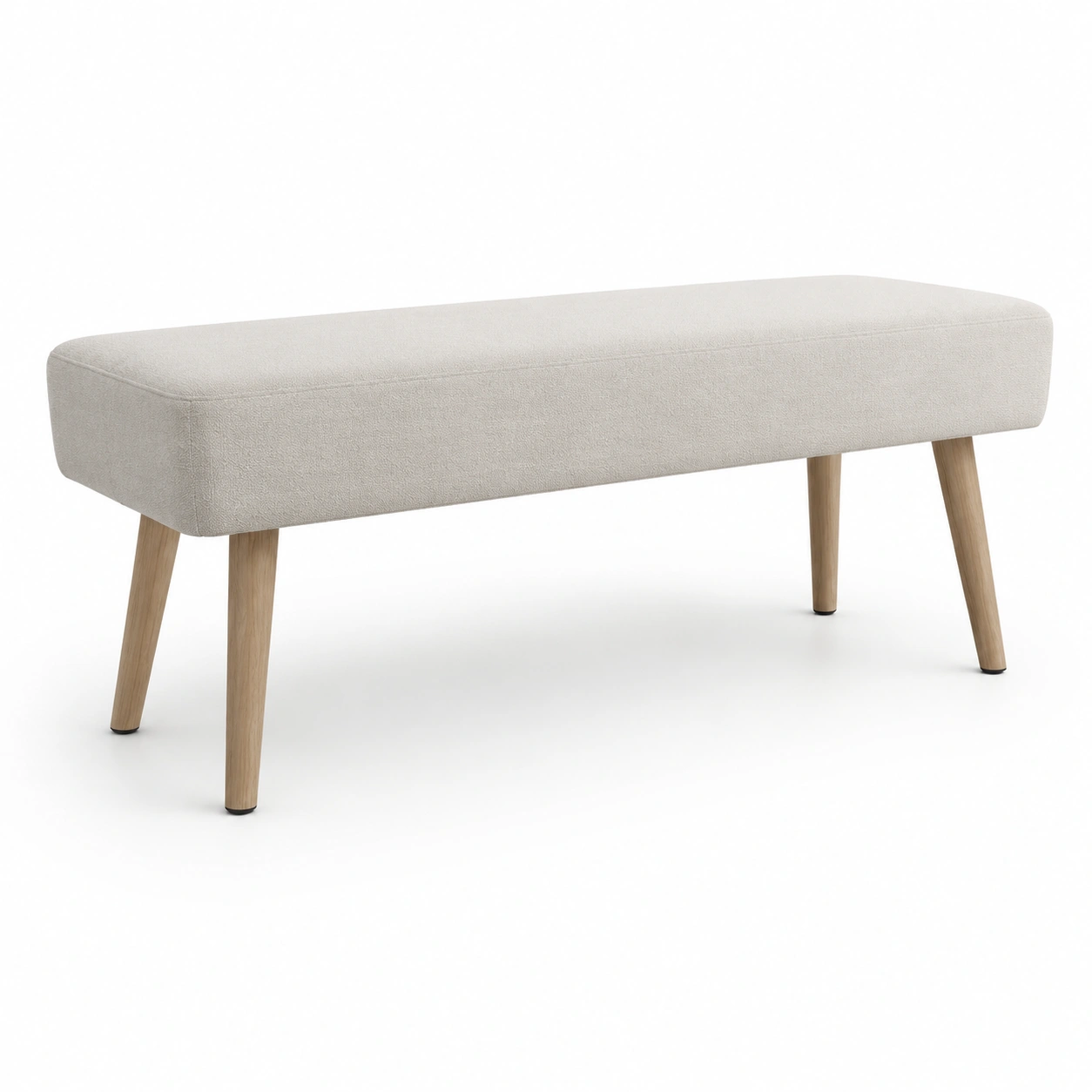 Banco largo de tela color marfil con patas de madera-woodlyo