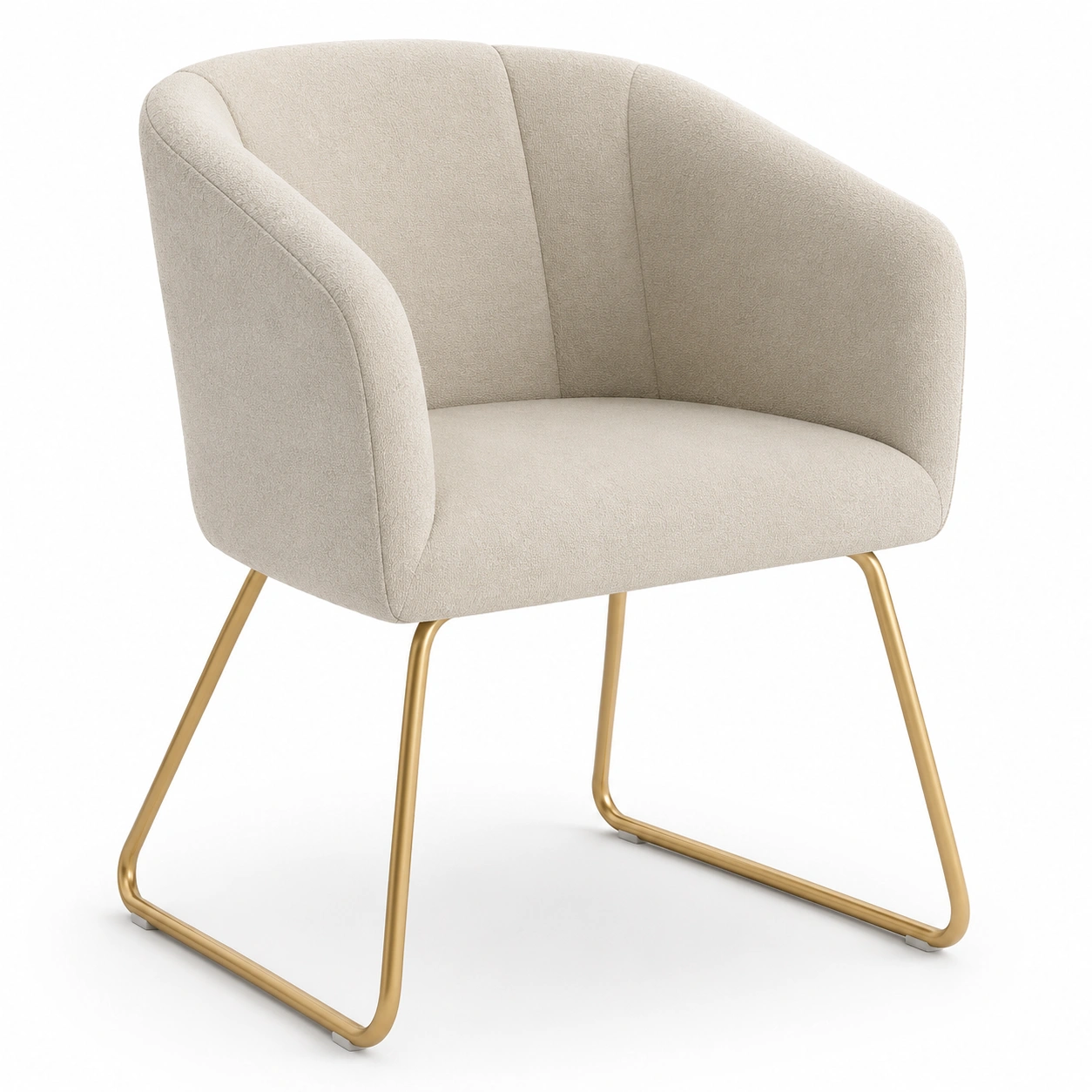 Silla de comedor con tela color beige y patas doradas-woodlyo