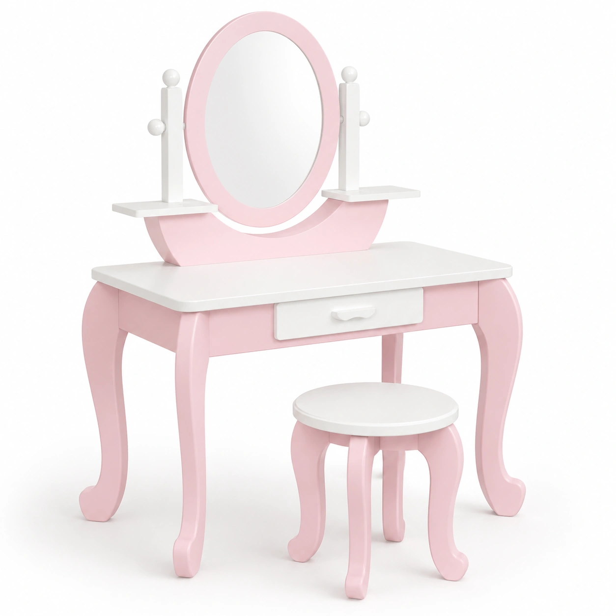 Tocador infantil rosa y blanco con conjunto completo-woodlyo