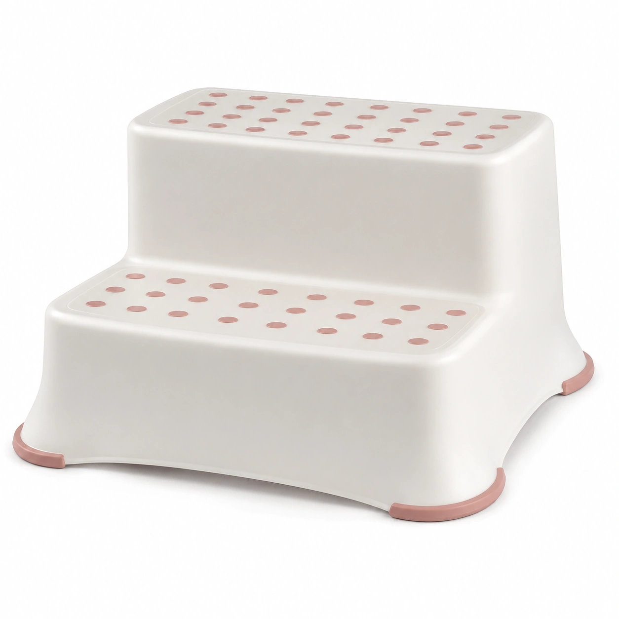 Taburete de plastico de dos niveles bicolor blanco y rosa-woodlyo