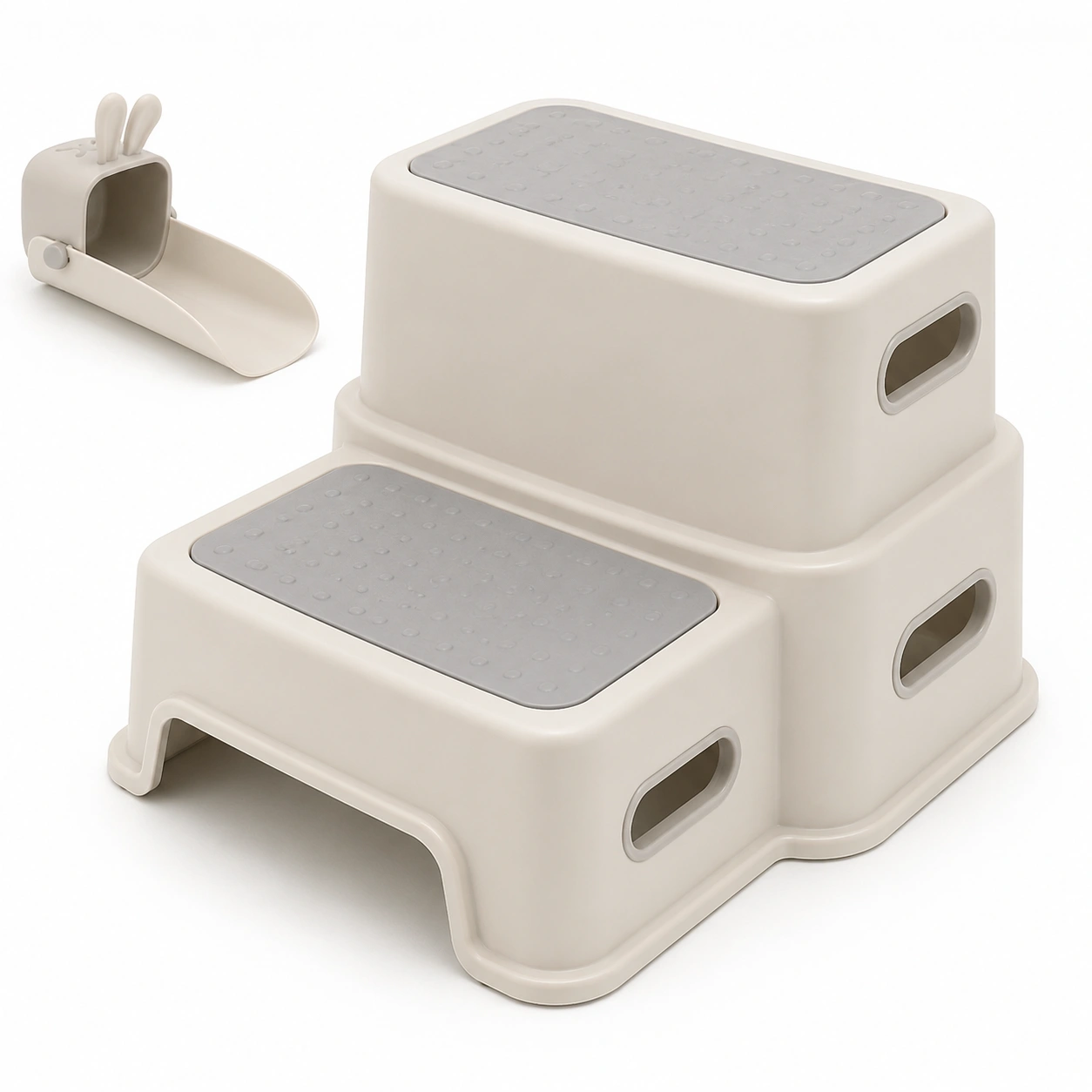 Escalon doble de plastico color beige-woodlyo