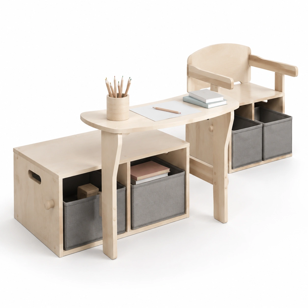 Conjunto infantil de escritorio y silla con almacenaje color claro-woodlyo
