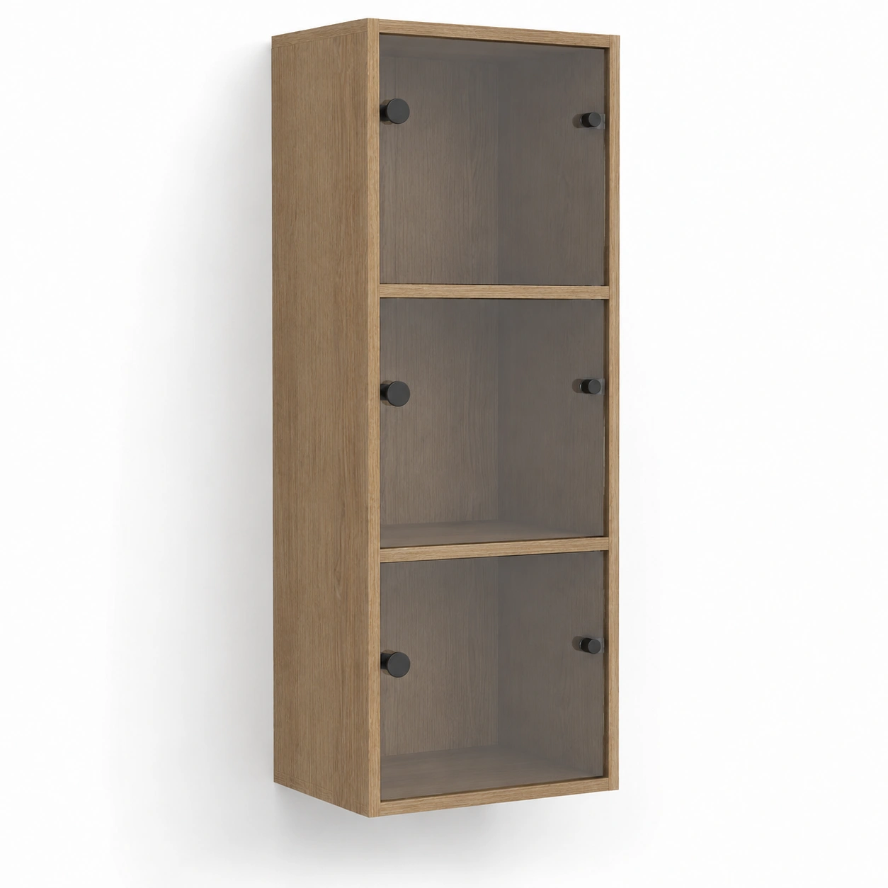 Vitrina mural de 3 niveles con puertas de vidrio ahumado-woodlyo