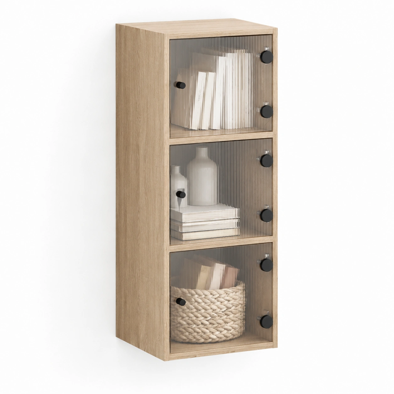 Vitrina de 3 niveles con puertas transparentes-woodlyo