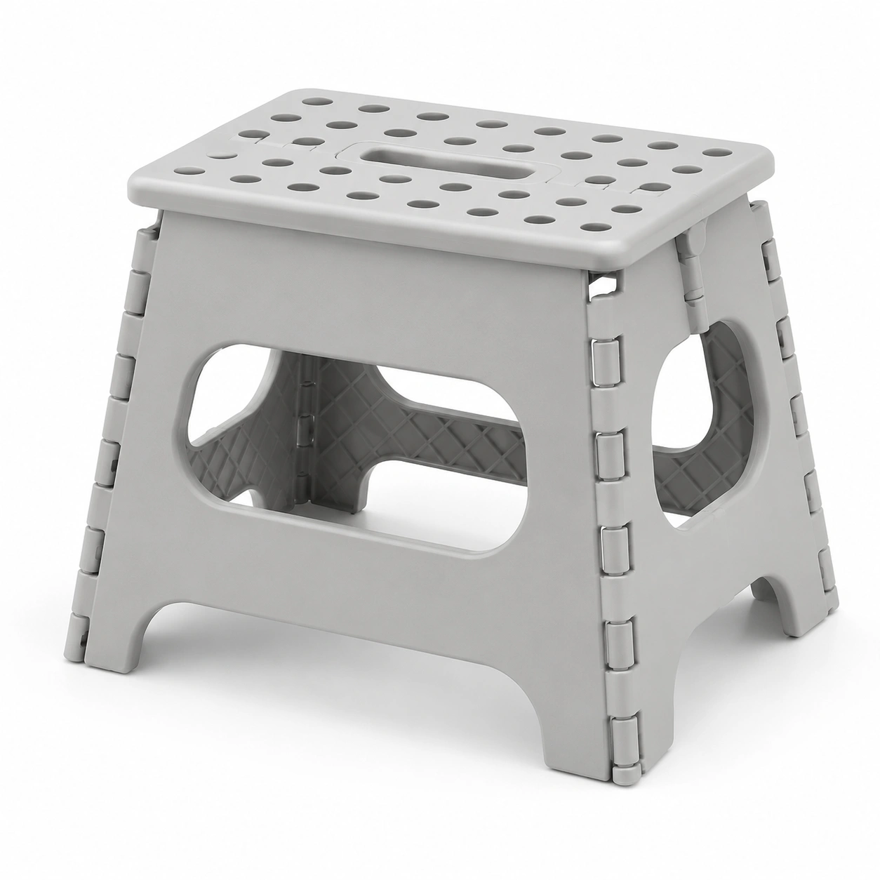 Taburete plegable de plastico gris-woodlyo