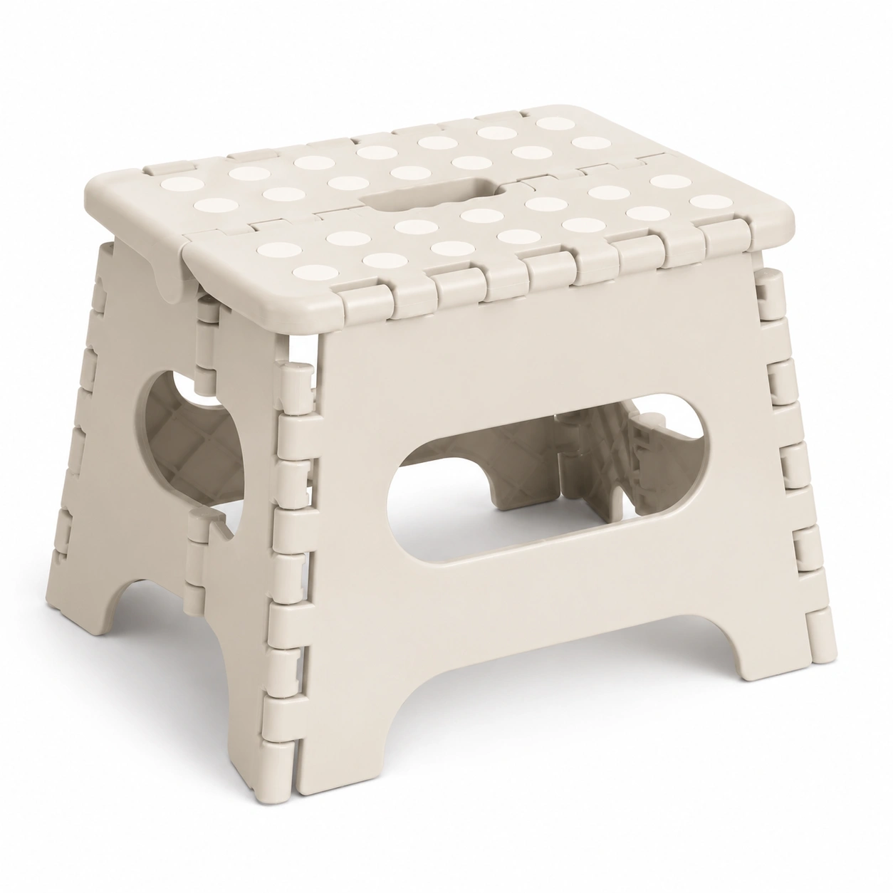 Taburete plegable de plastico pequeño color beige-woodlyo