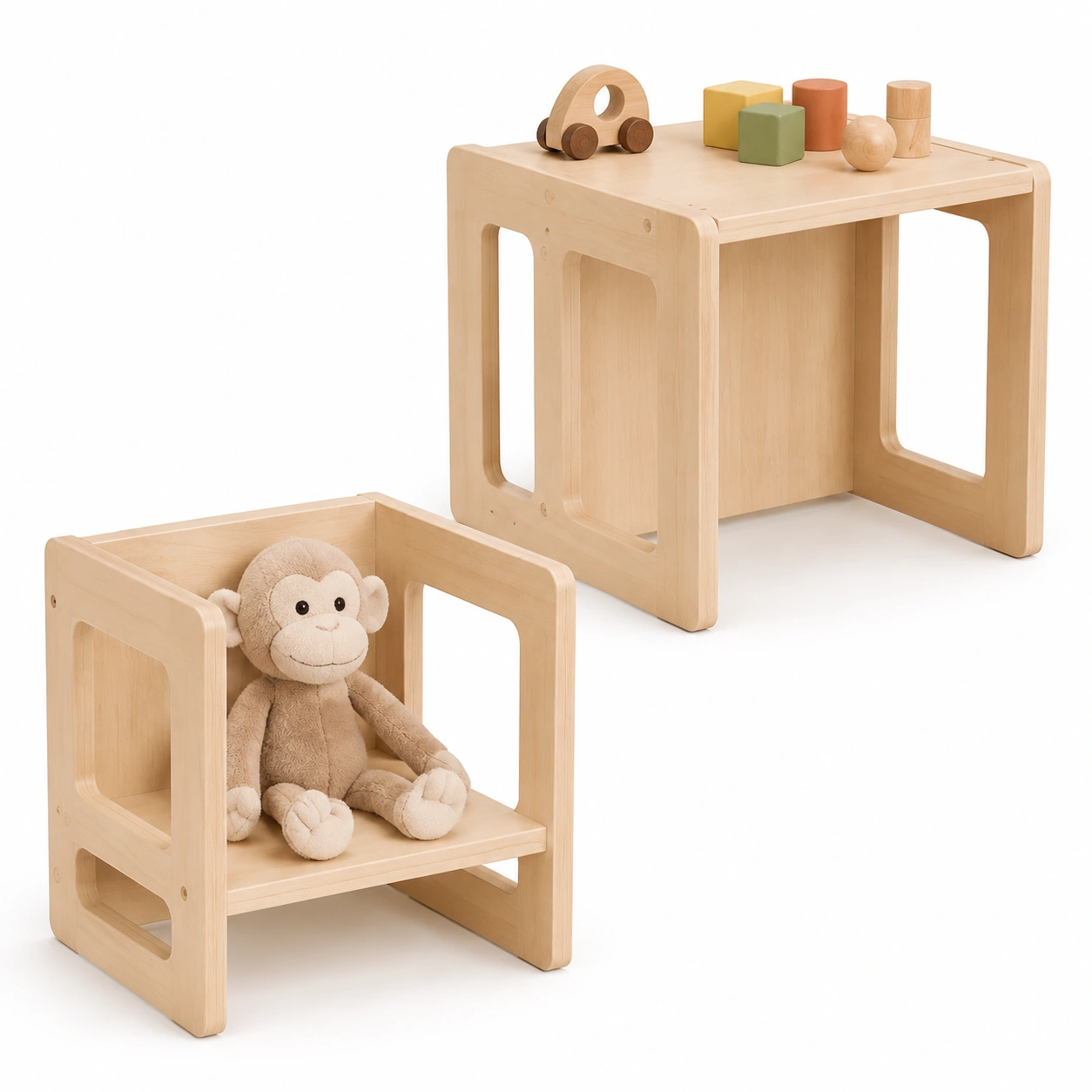Conjunto de escritorio y silla infantil de madera natural-woodlyo