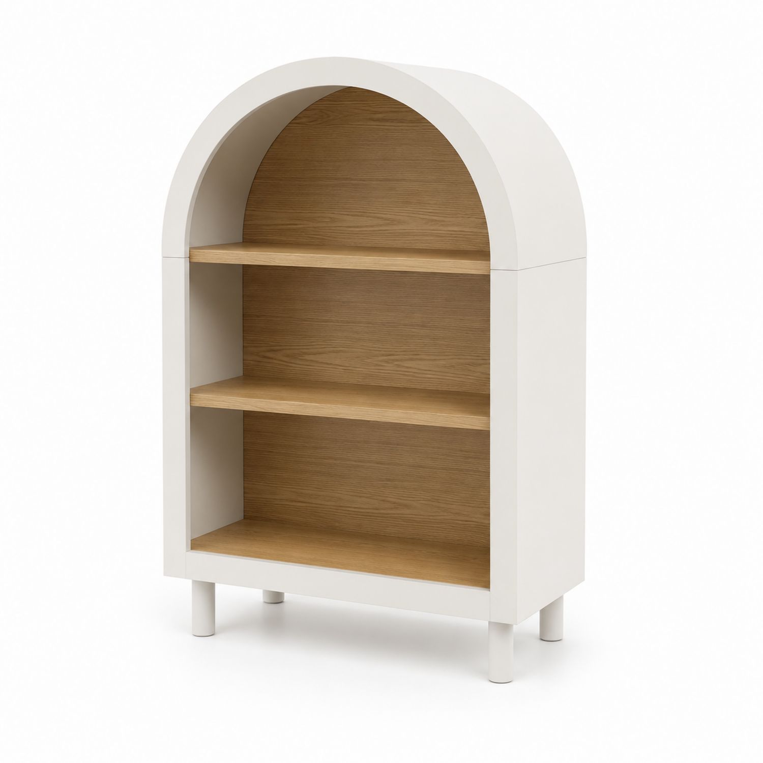 Bücherregal mit Rundbogen 80x120x30 cm Holzfaserplatte und Eichensperrholz Weiß/Eiche