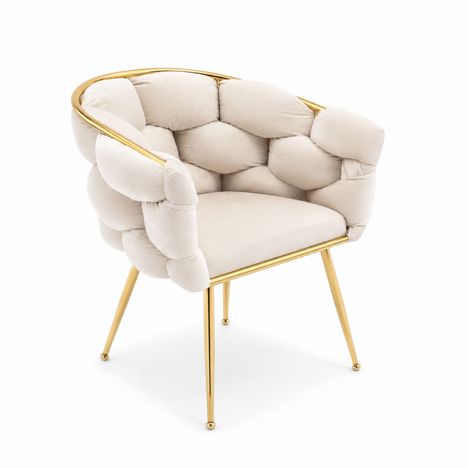 Samtstuhl mit goldfarbenem Metallrahmen Beige H75cm