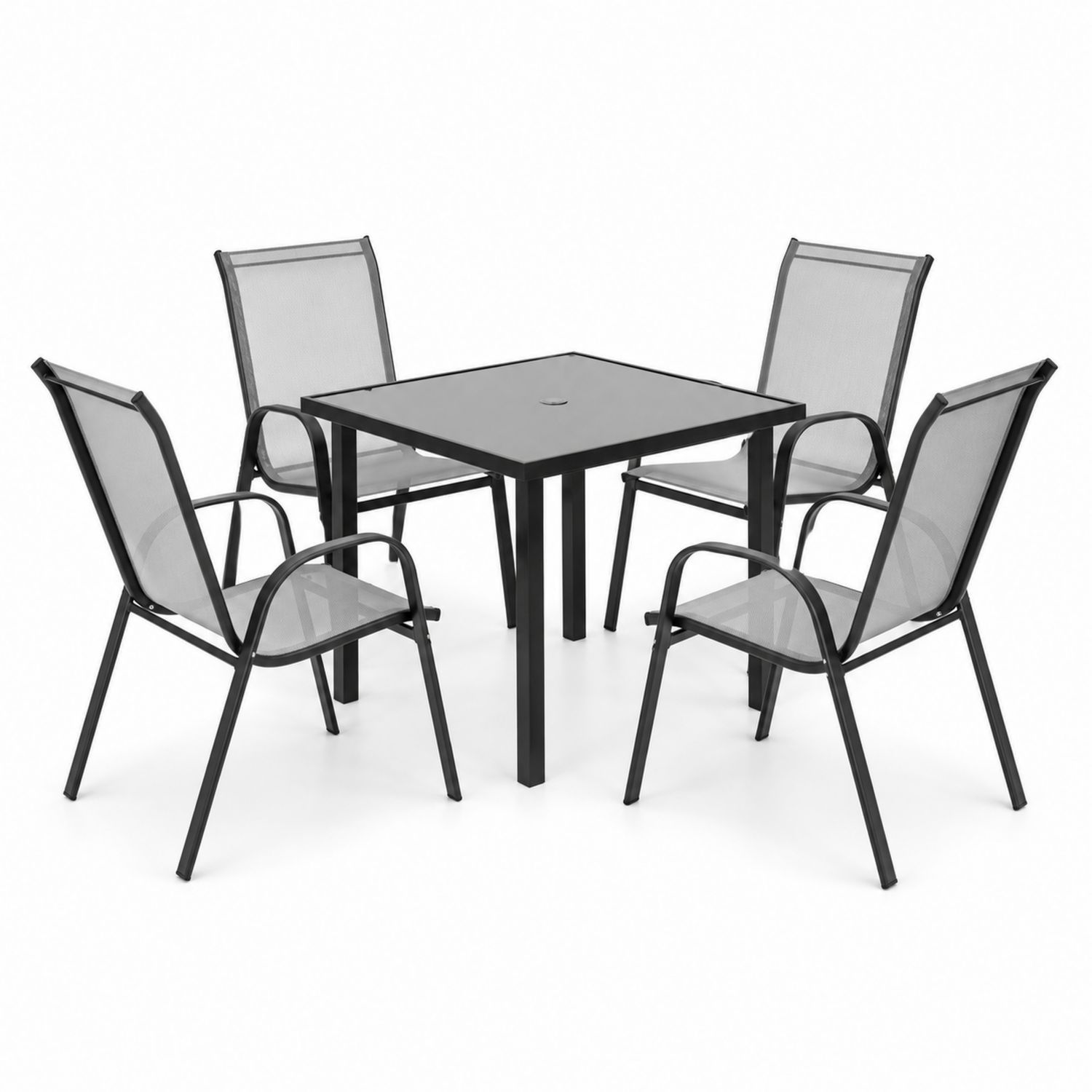 Gartenmöbel Set Stahl Textil Schwarz 5-teilig 80x80x72cm
