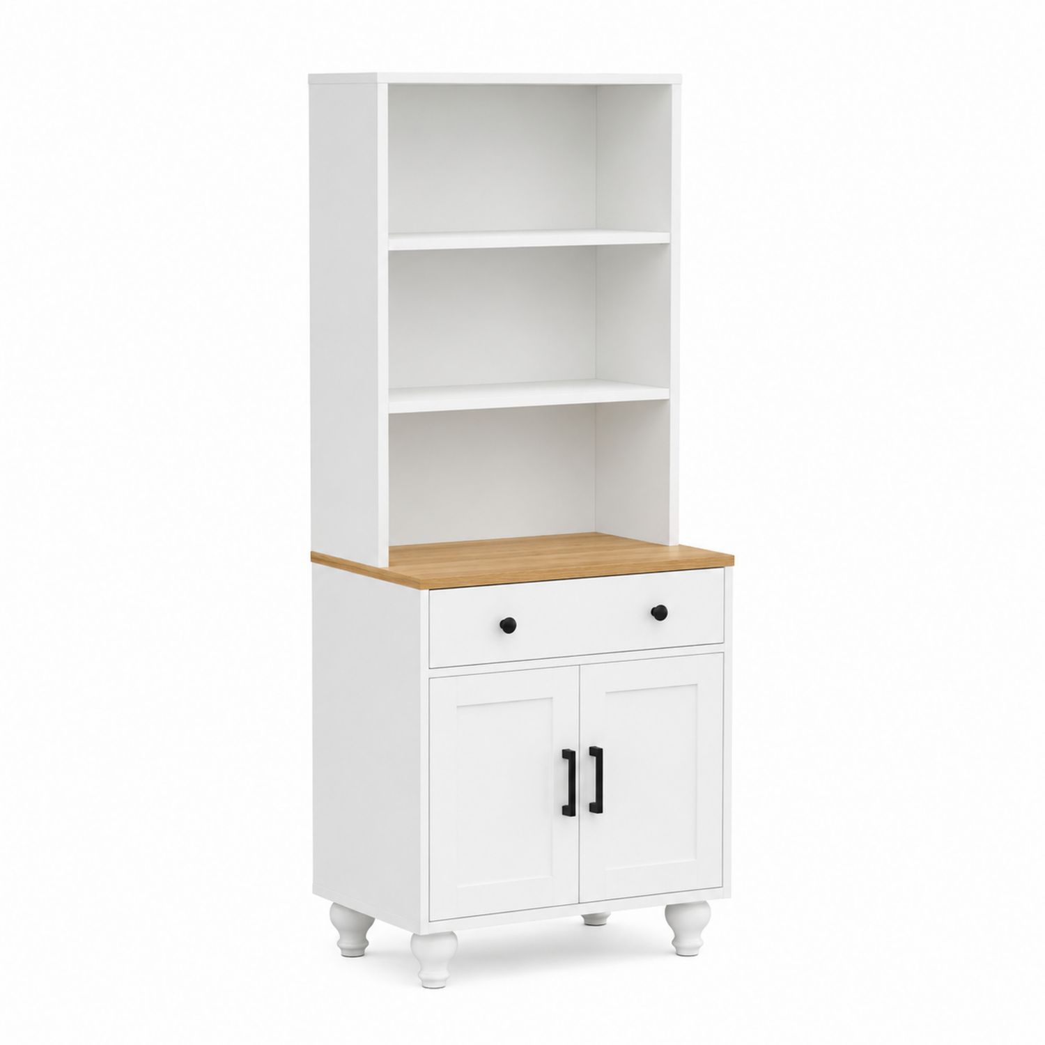 Bücherregal mit Schrank und Schublade aus MDF Weiß/Buche H180cm B75cm T40cm