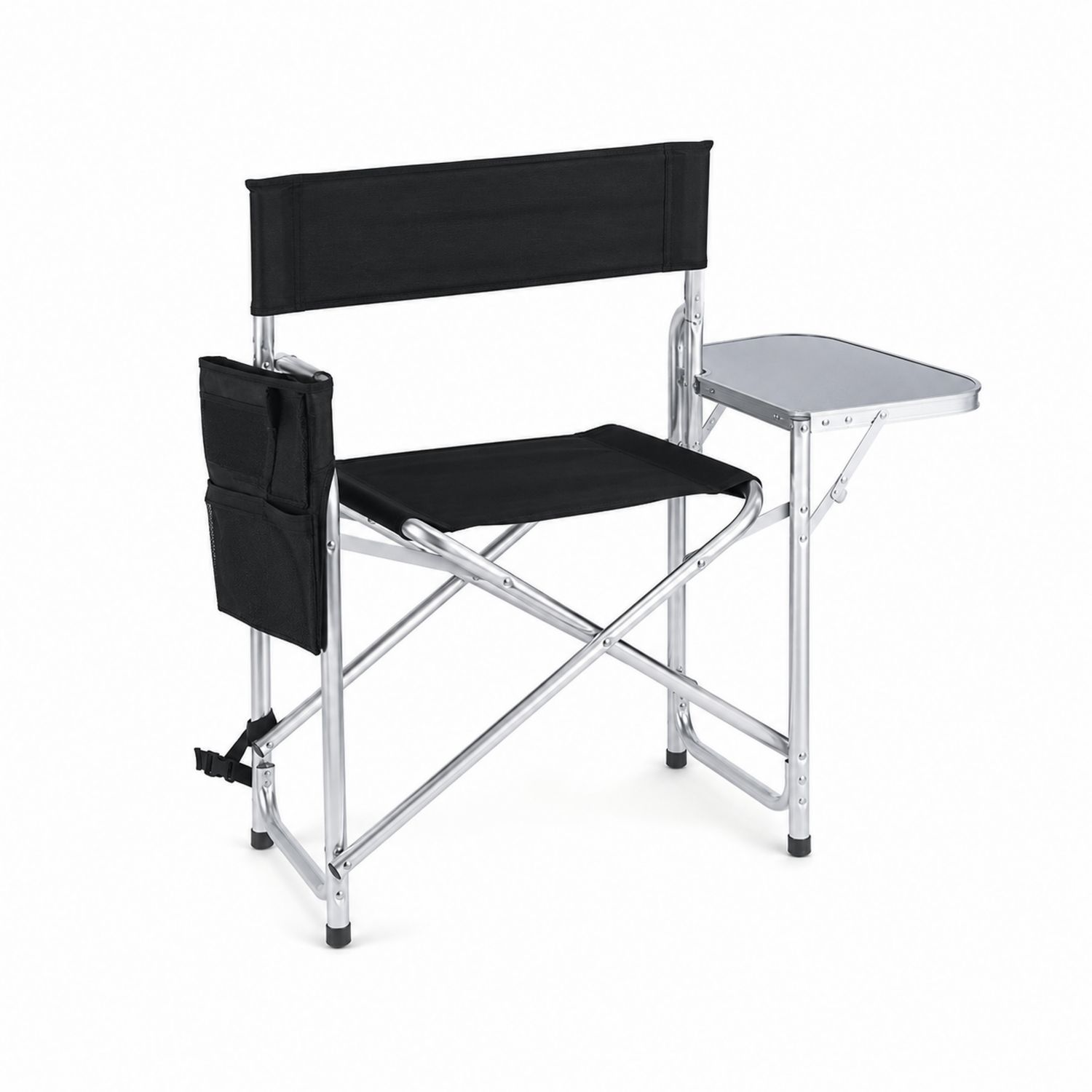 Klappstuhl mit Aluminiumrahmen und Seitentisch, Schwarz