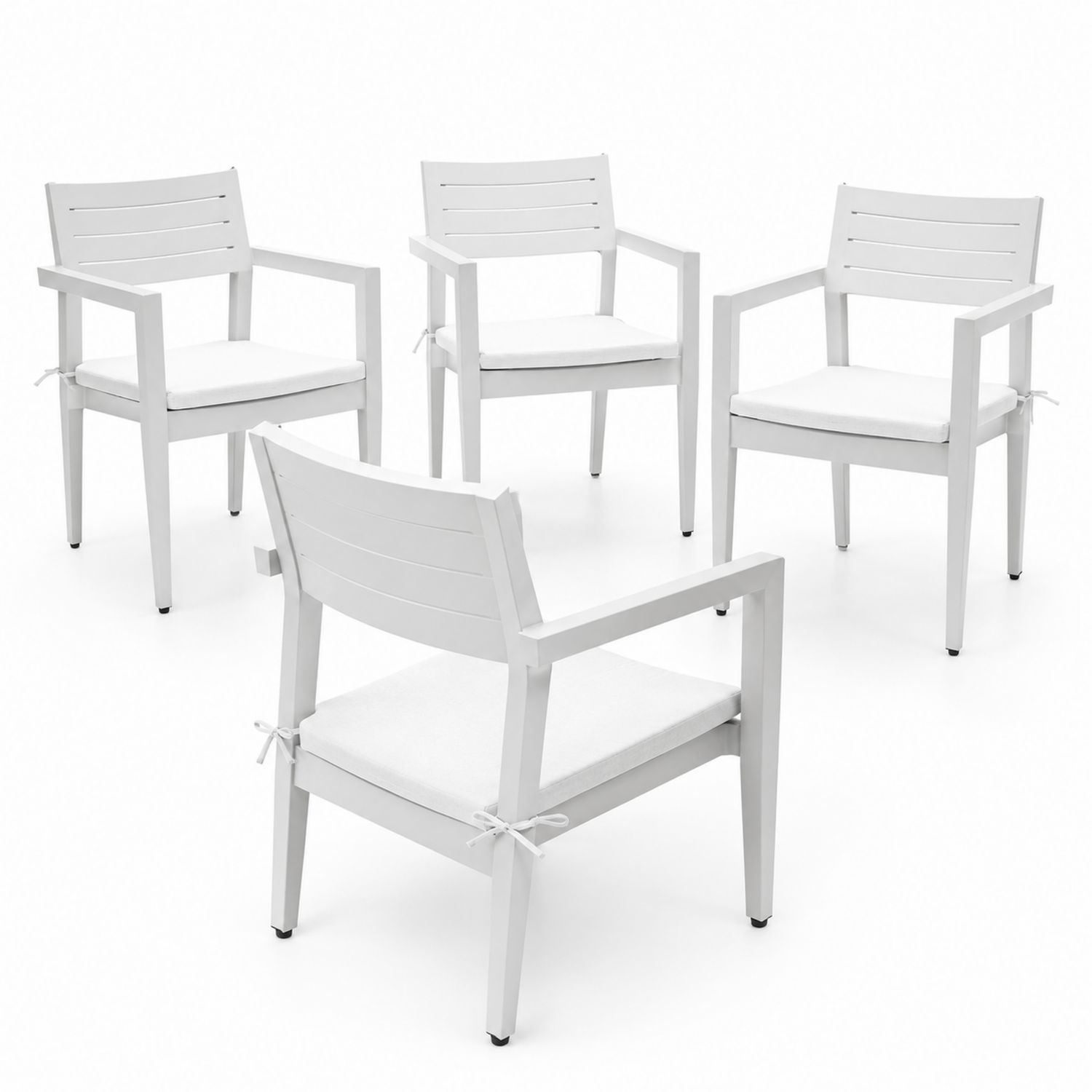 4er-Set Aluminiumstühle mit abnehmbaren Kissen Weiß