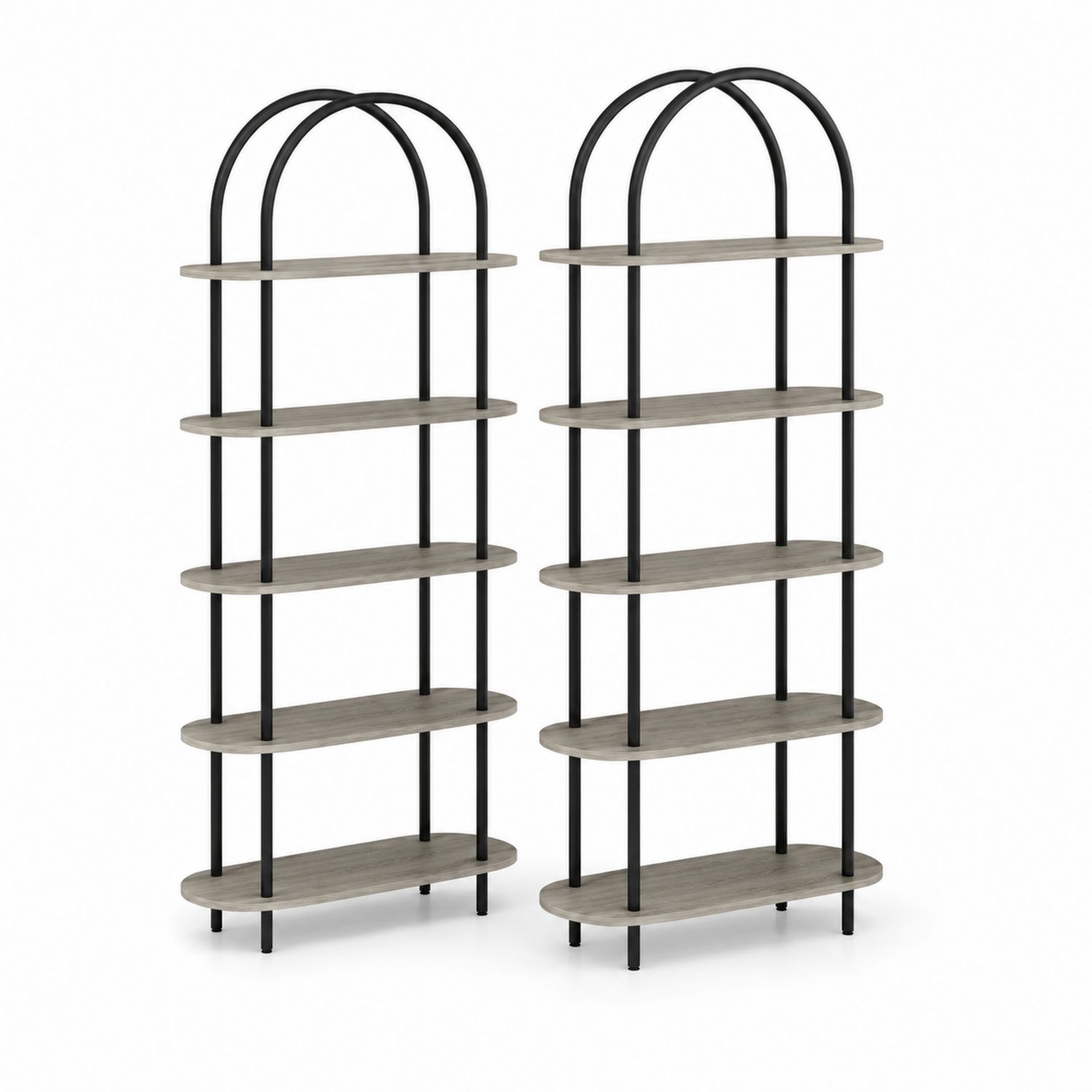 Zweier-Set Bücherregale aus Holzwerkstoff und Metall, 180 cm Schwarz