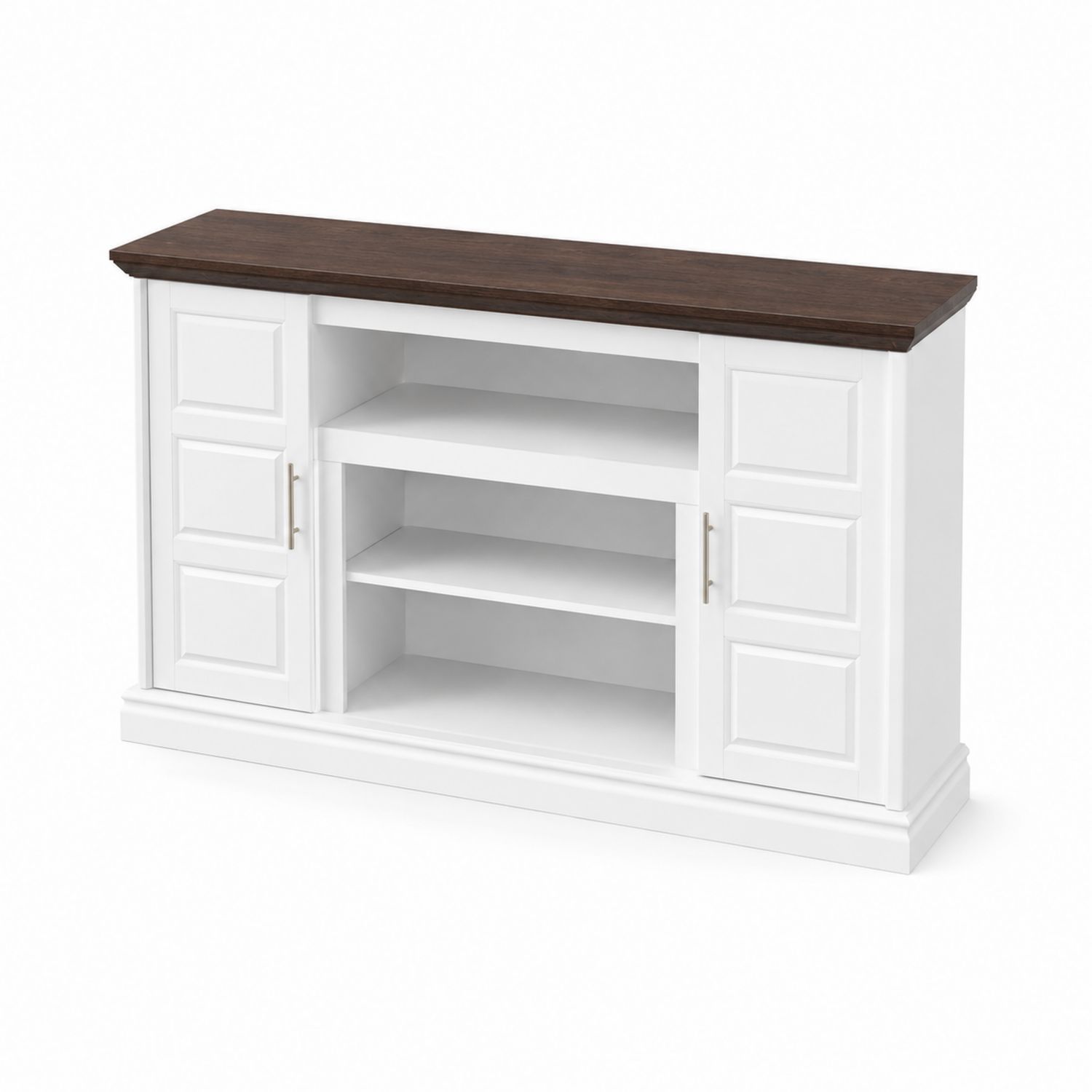TV-Schrank aus Holz mit offenen Regalen und Türen Weiß/Dunkelbraun