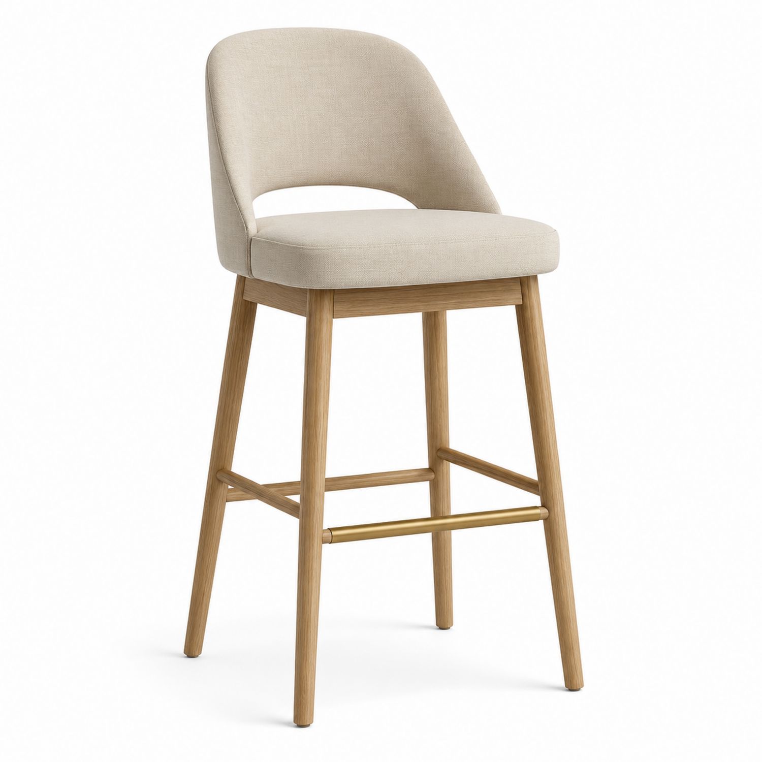 Taburete de lino y madera de roble beige