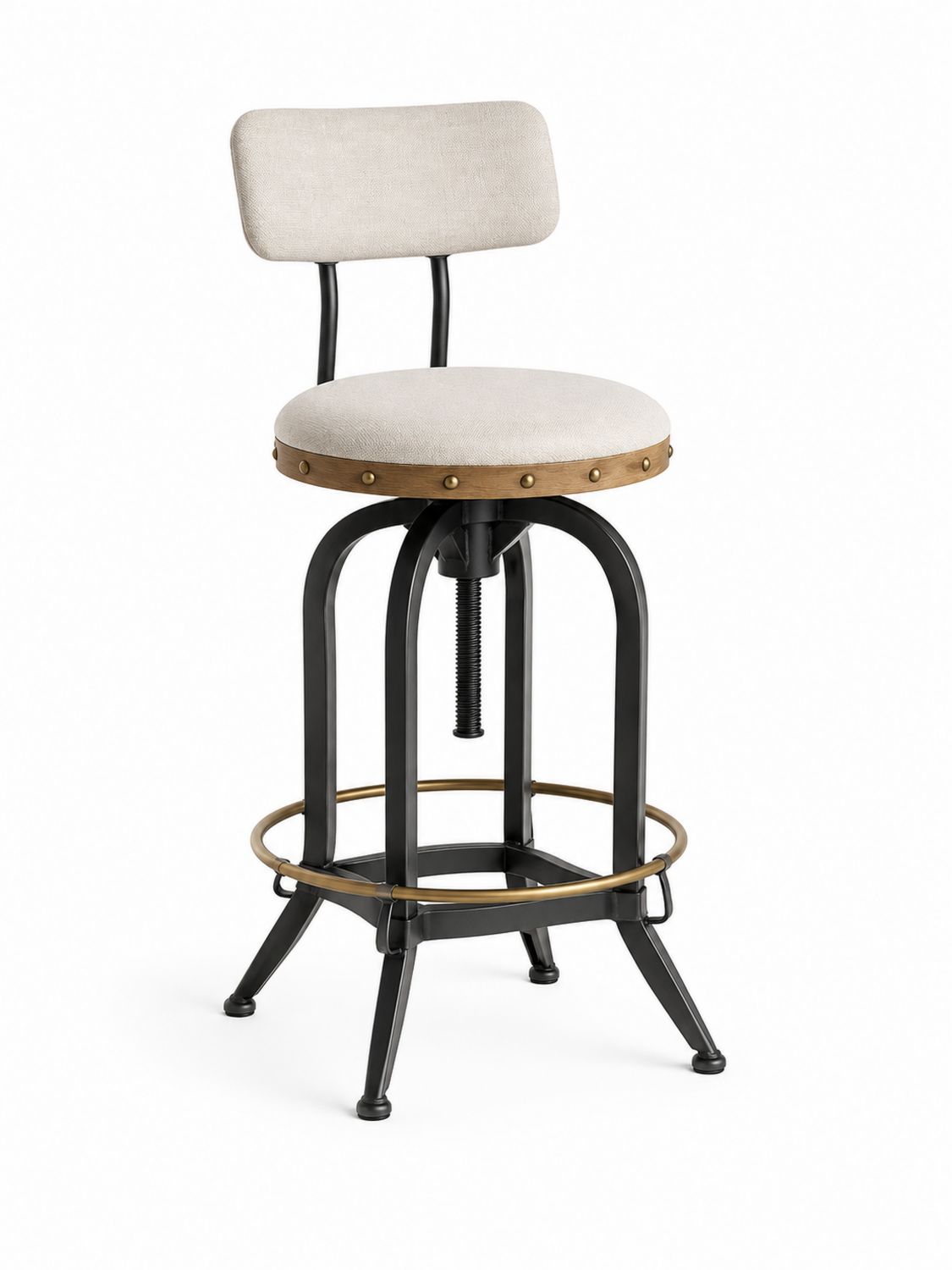 Taburete de bar ajustable beige metal y madera