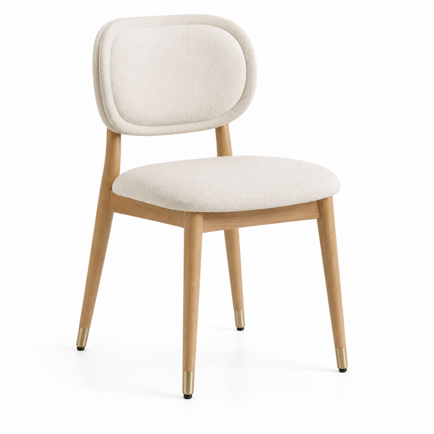 Silla de comedor de tela blanca y patas de roble