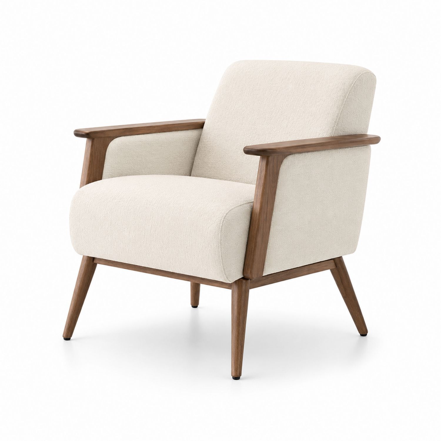 Sillón de salón de poliéster beige y madera de nogal