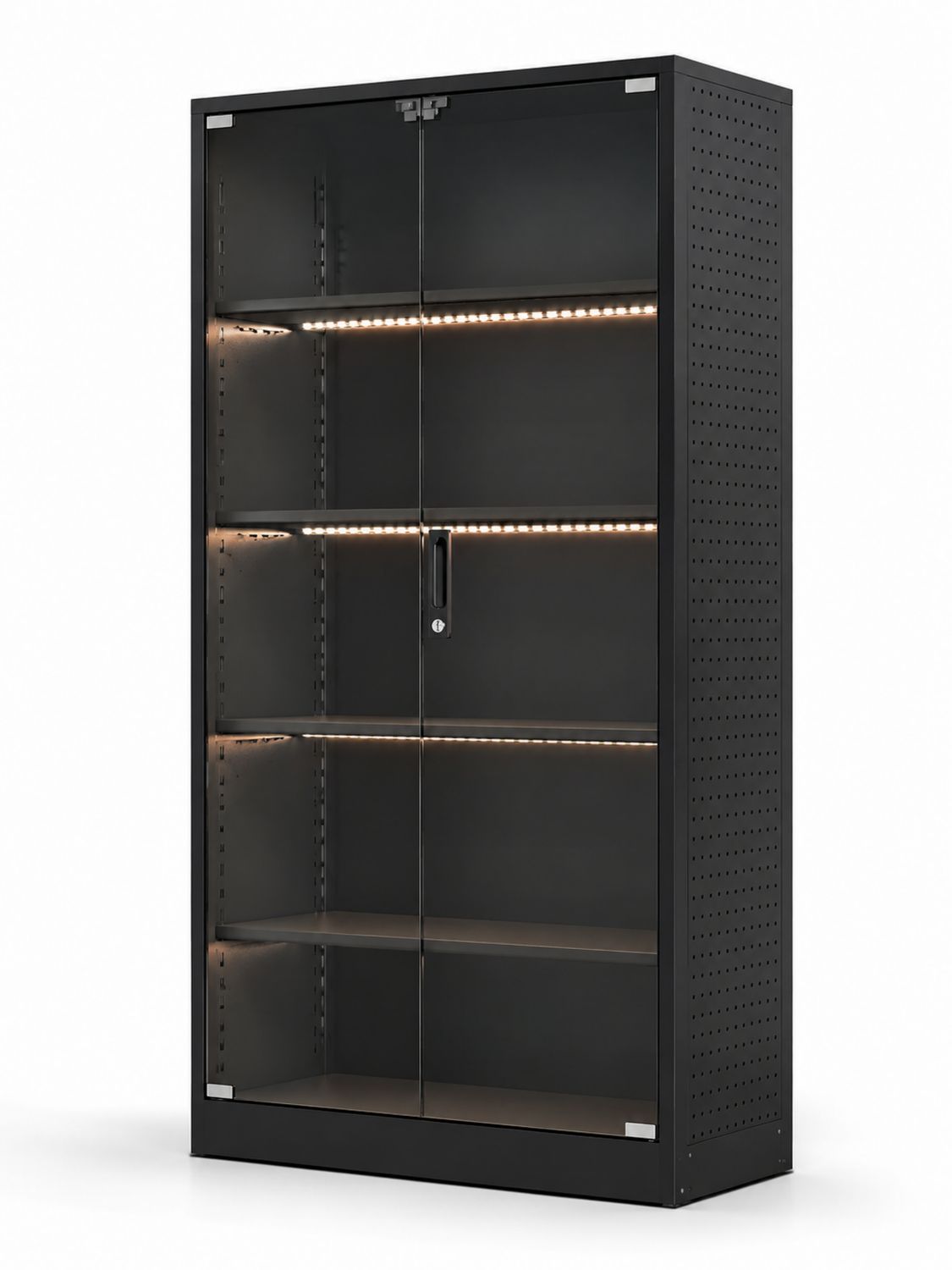 Vitrina de Metal con Puertas de Vidrio Templado y Luz LED Negro