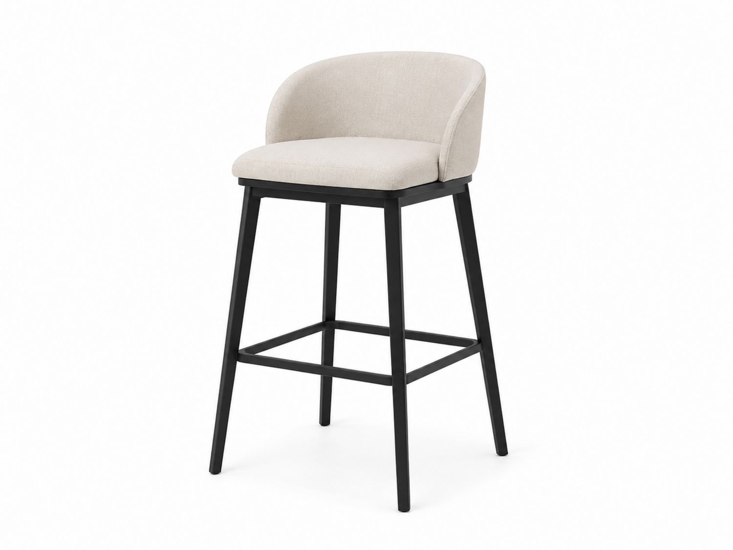 Taburete de Bar con Respaldo de Tela Beige y Estructura de Metal Negro