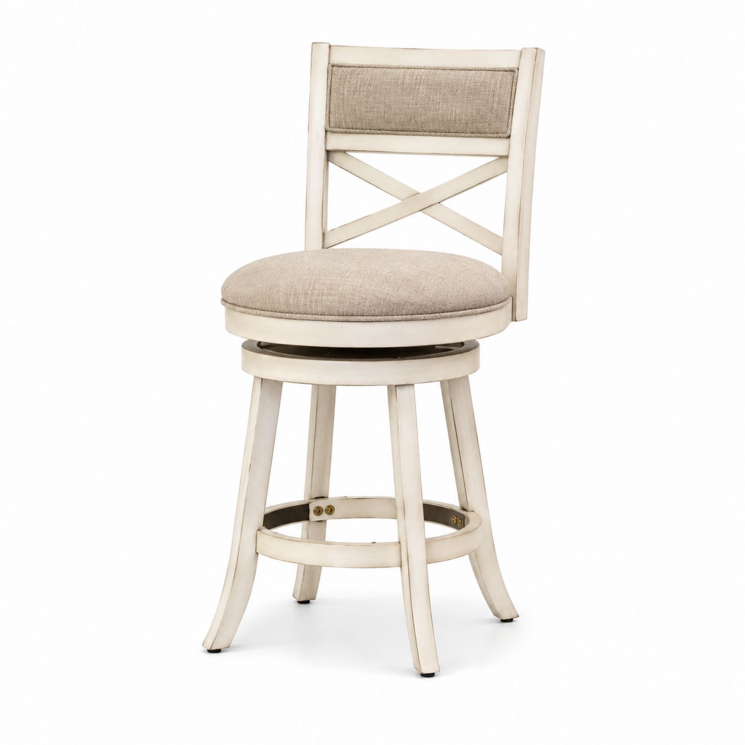 Taburete giratorio de madera con asiento de poliéster beige