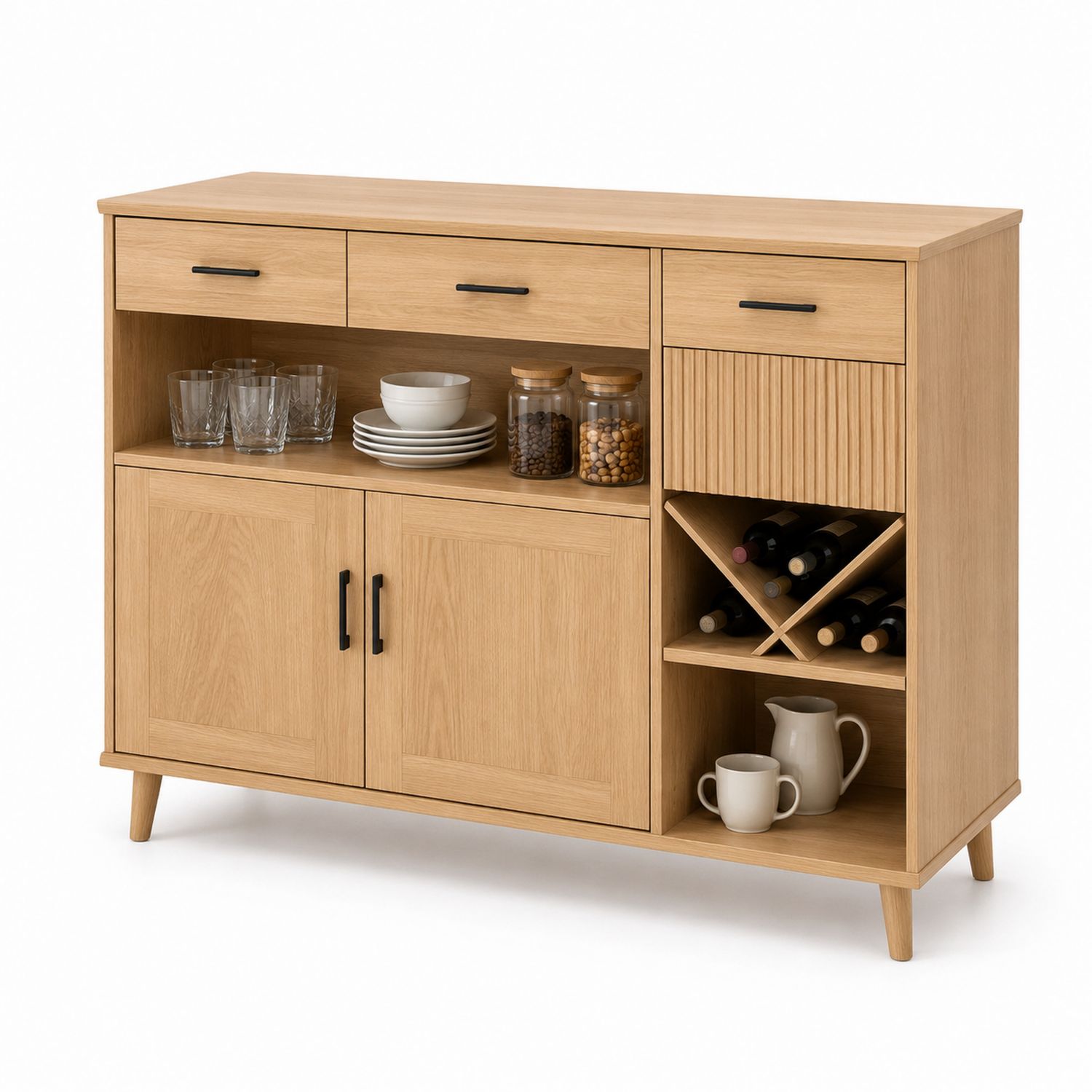Aparador de Madera con Almacenamiento y Soporte para Vino Roble