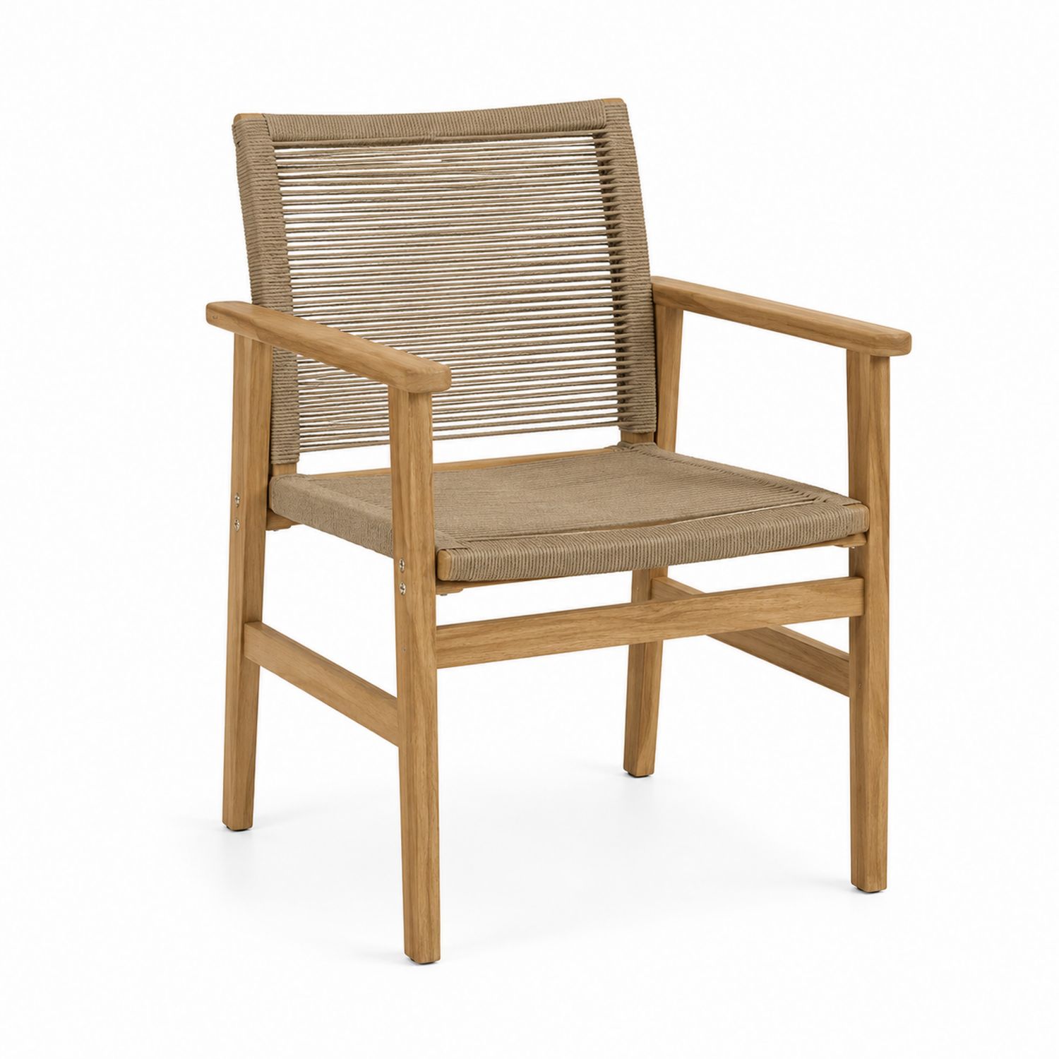 Silla de exterior de madera y cuerda Marrón