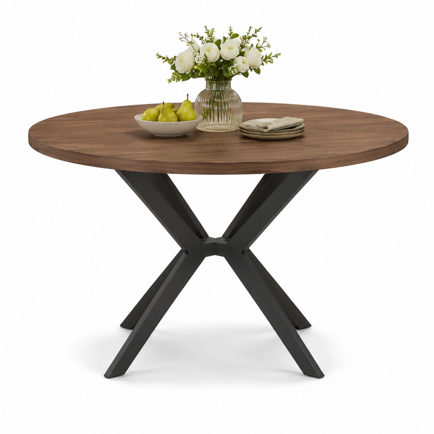 Mesa redonda de madera y metal