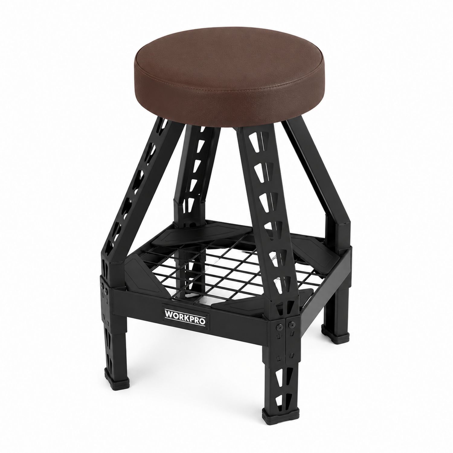 Taburete de metal con asiento de piel sintética marrón