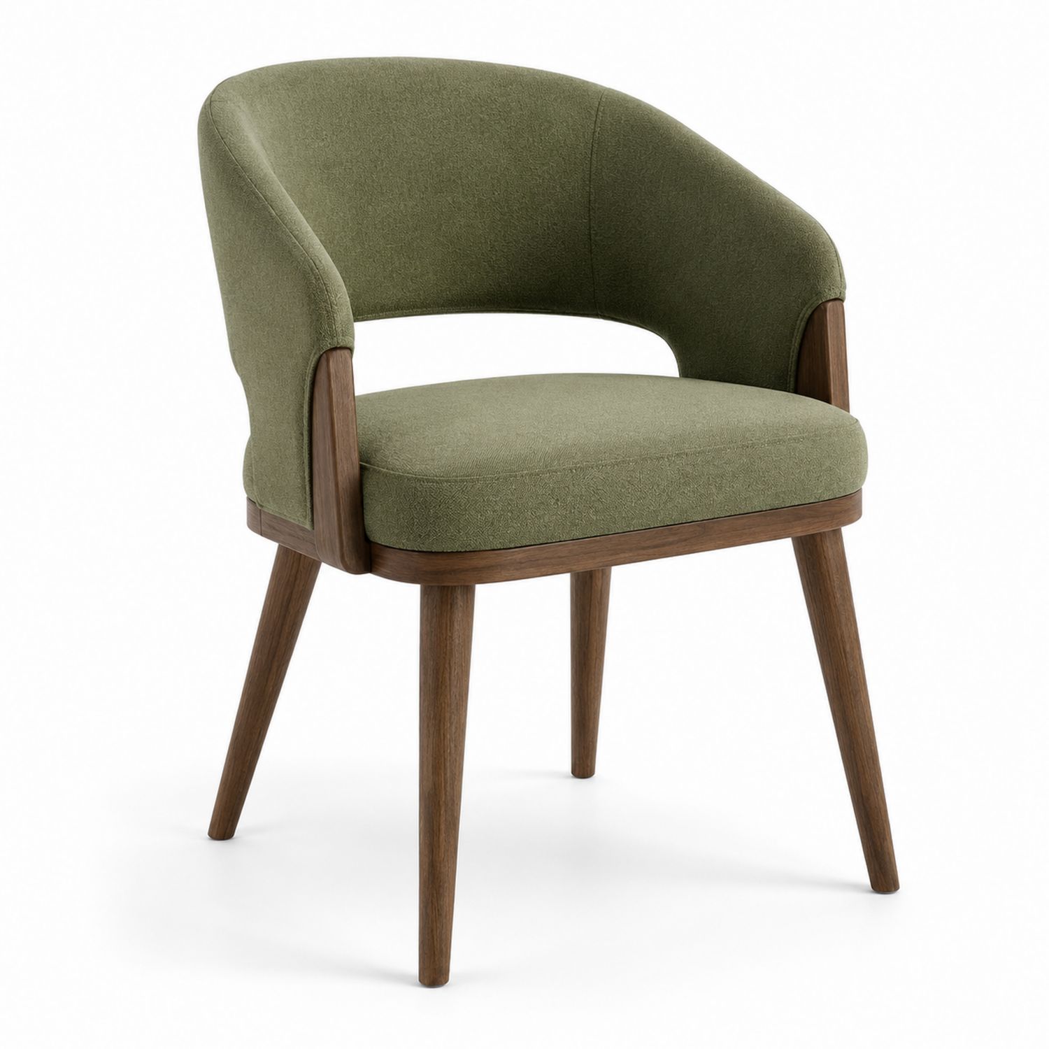 Silla de comedor de tela verde con patas de madera