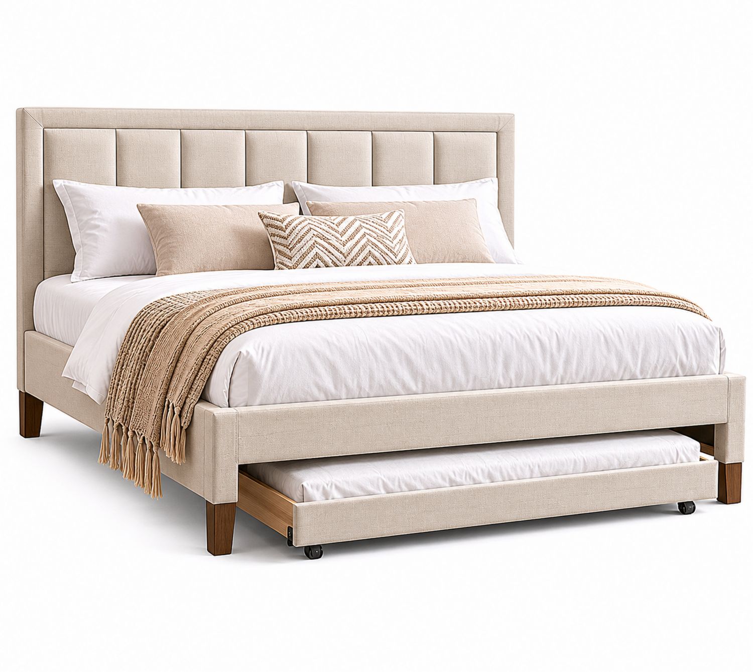 Cama tapizada de lino con cajón nido 200x160 cm