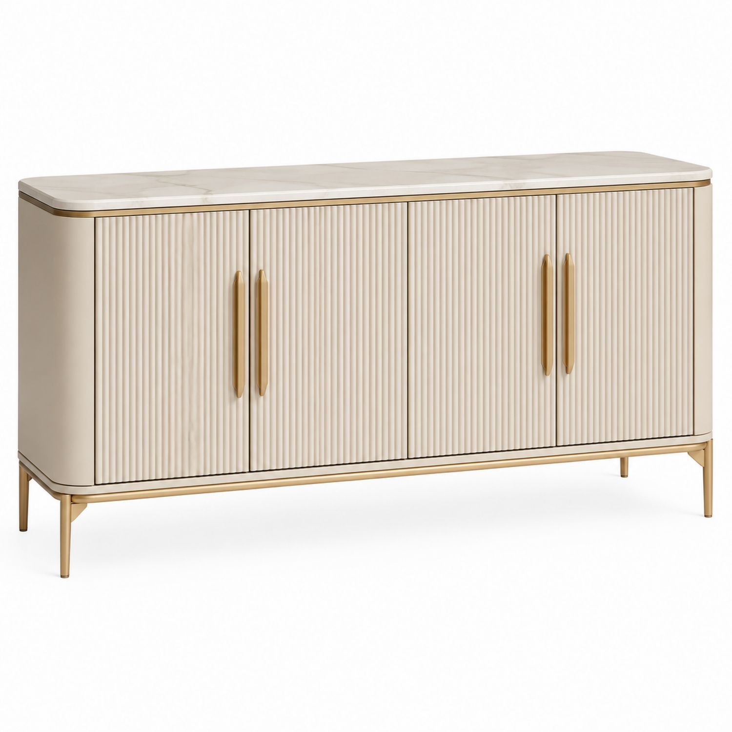Aparador de MDF con Encimera de Mármol Artificial Beige 4 Puertas 160x40x80 cm