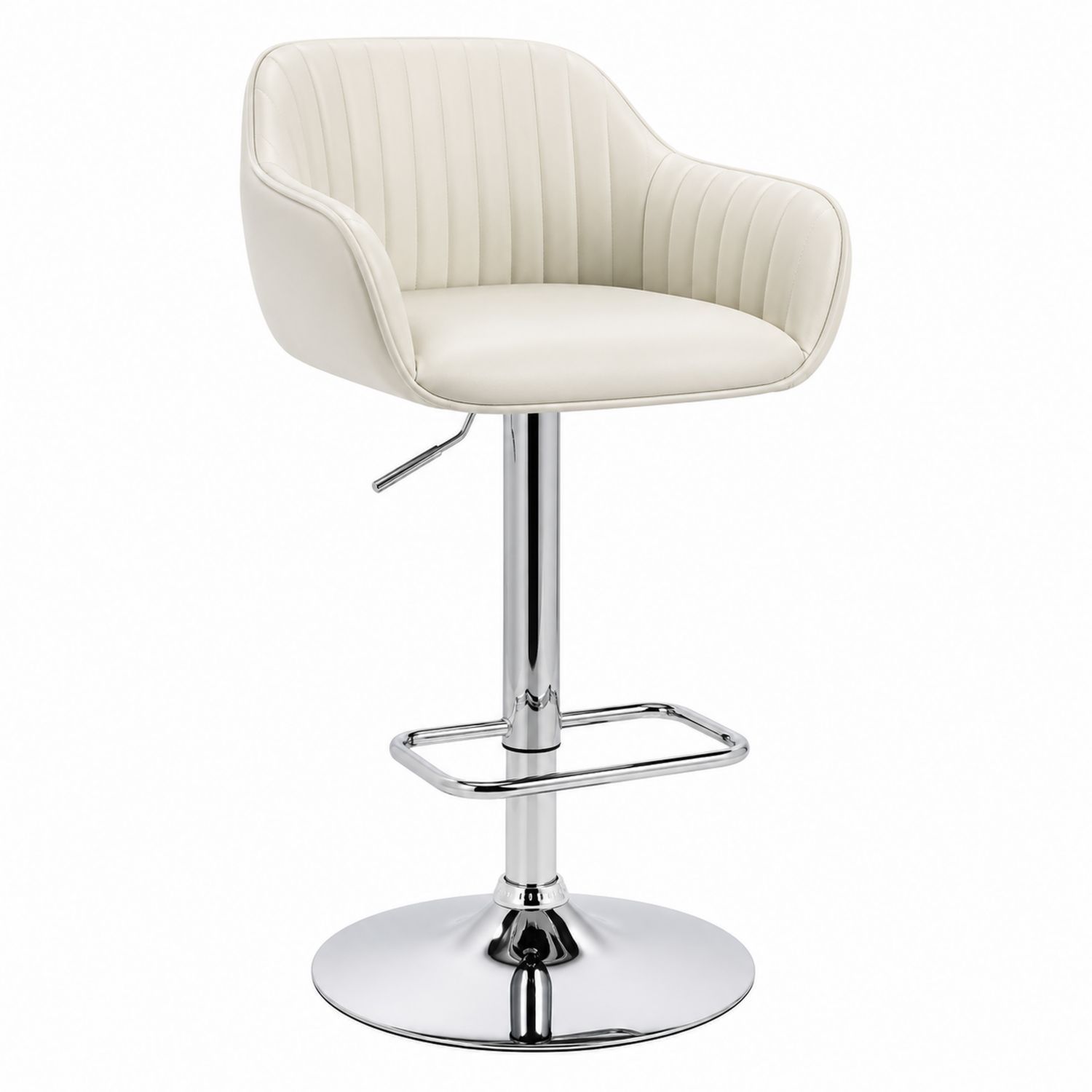 Taburete de bar de cuero sintético beige con base cromada