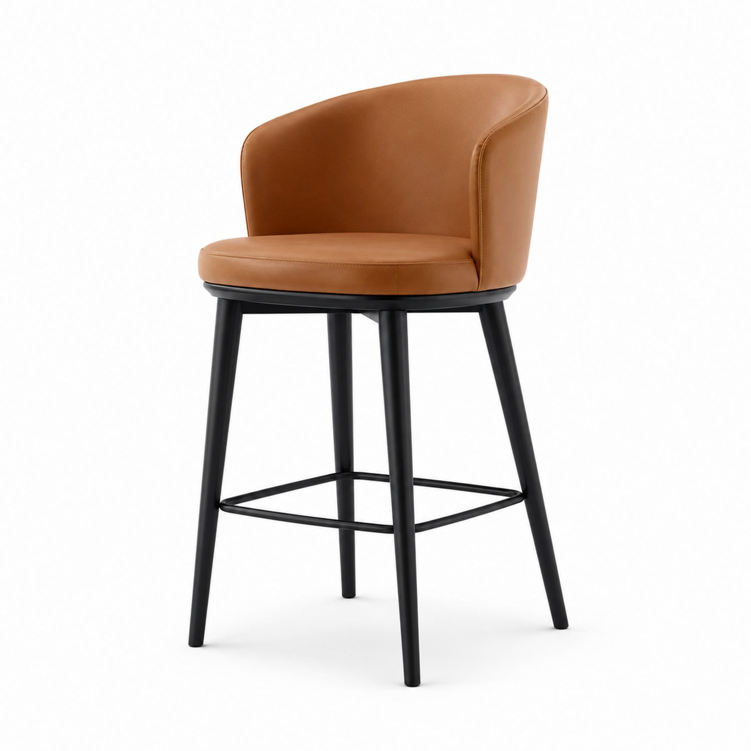 Taburete de Metal con Asiento de Cuero Sintético Marrón