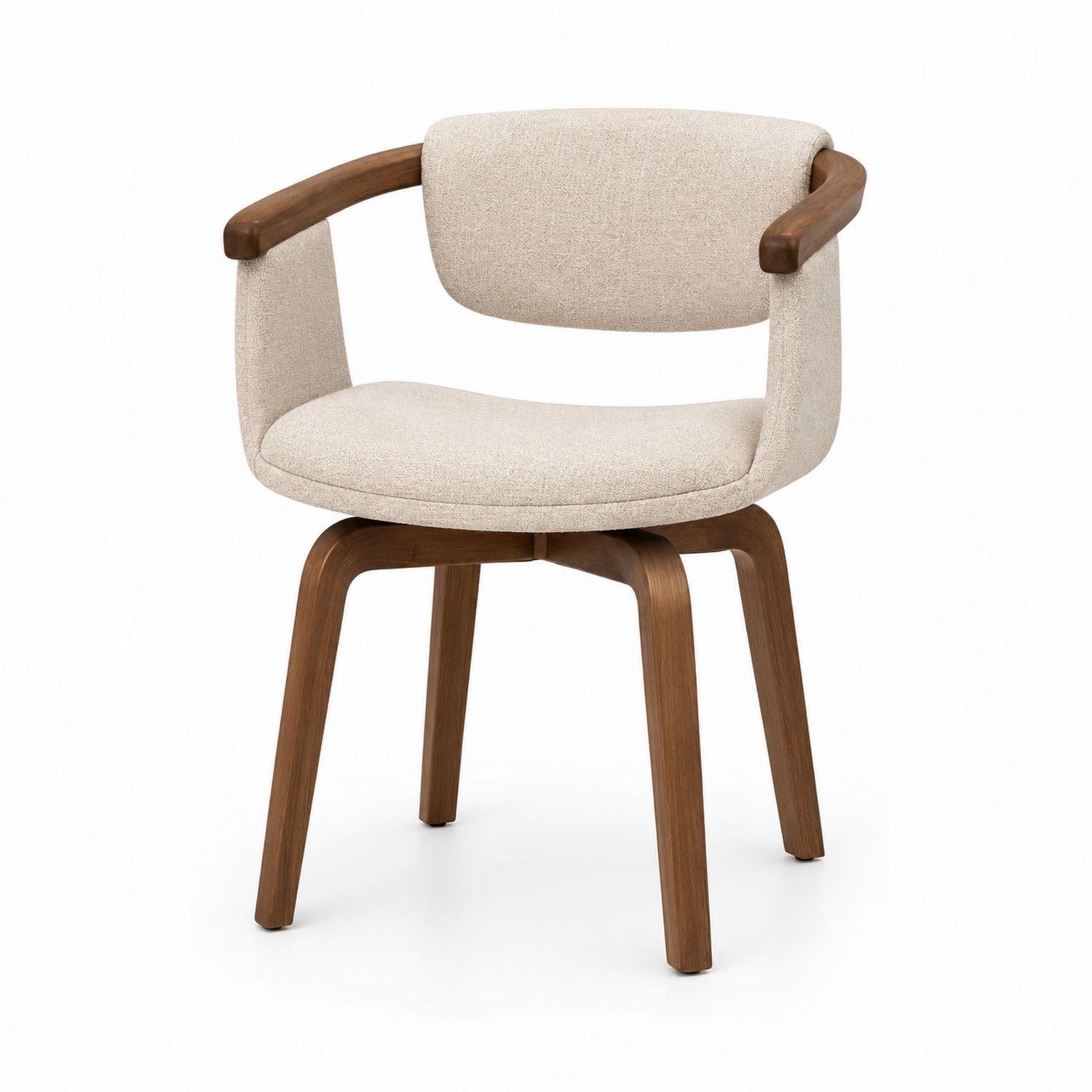 Silla de comedor con brazos de madera y tela beige 81cm