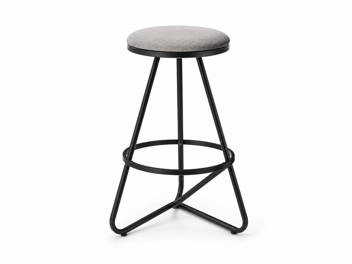 Taburete de Metal con Asiento de Tela Gris