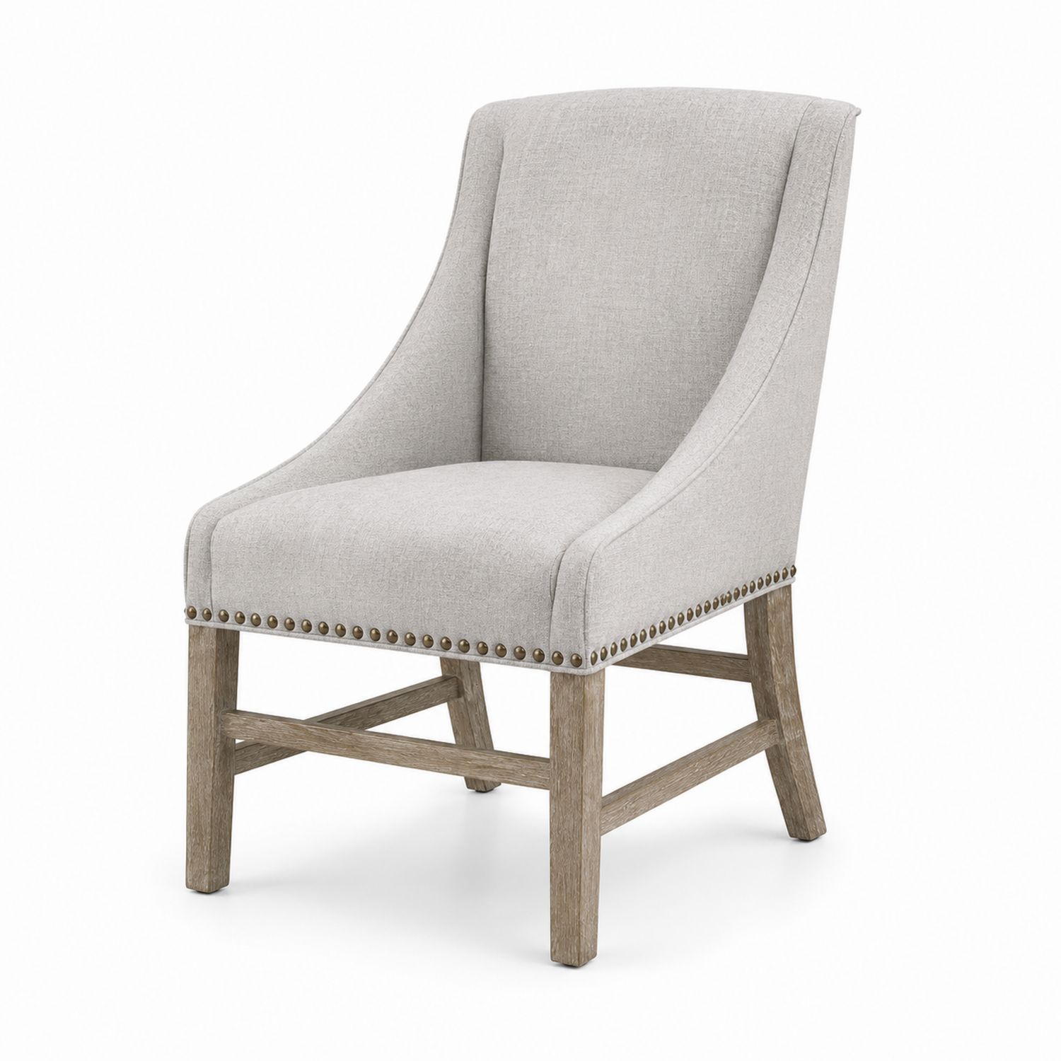 Silla de lino con estructura de madera y tachuelas, Gris Claro