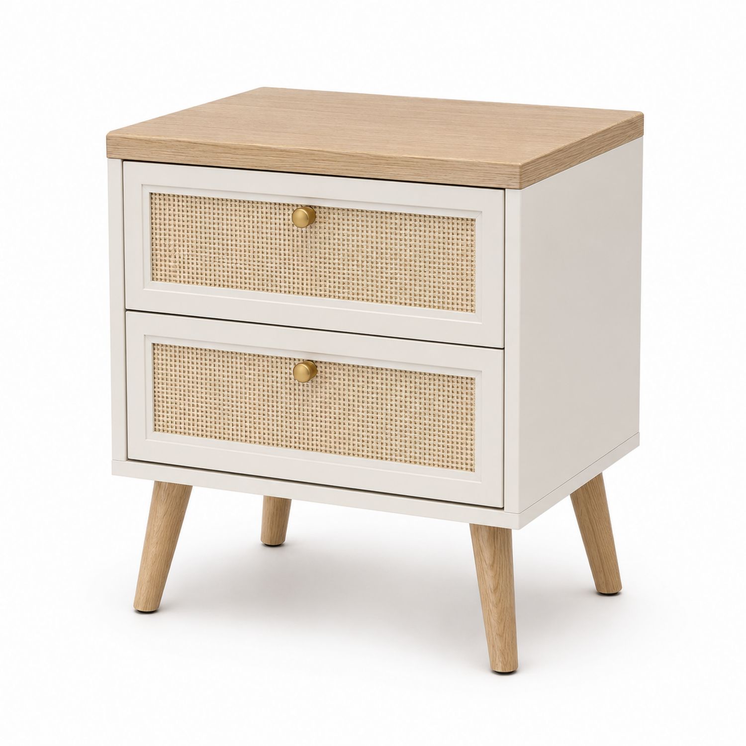 Mesita de noche de madera y ratán natural 50x30x60 cm