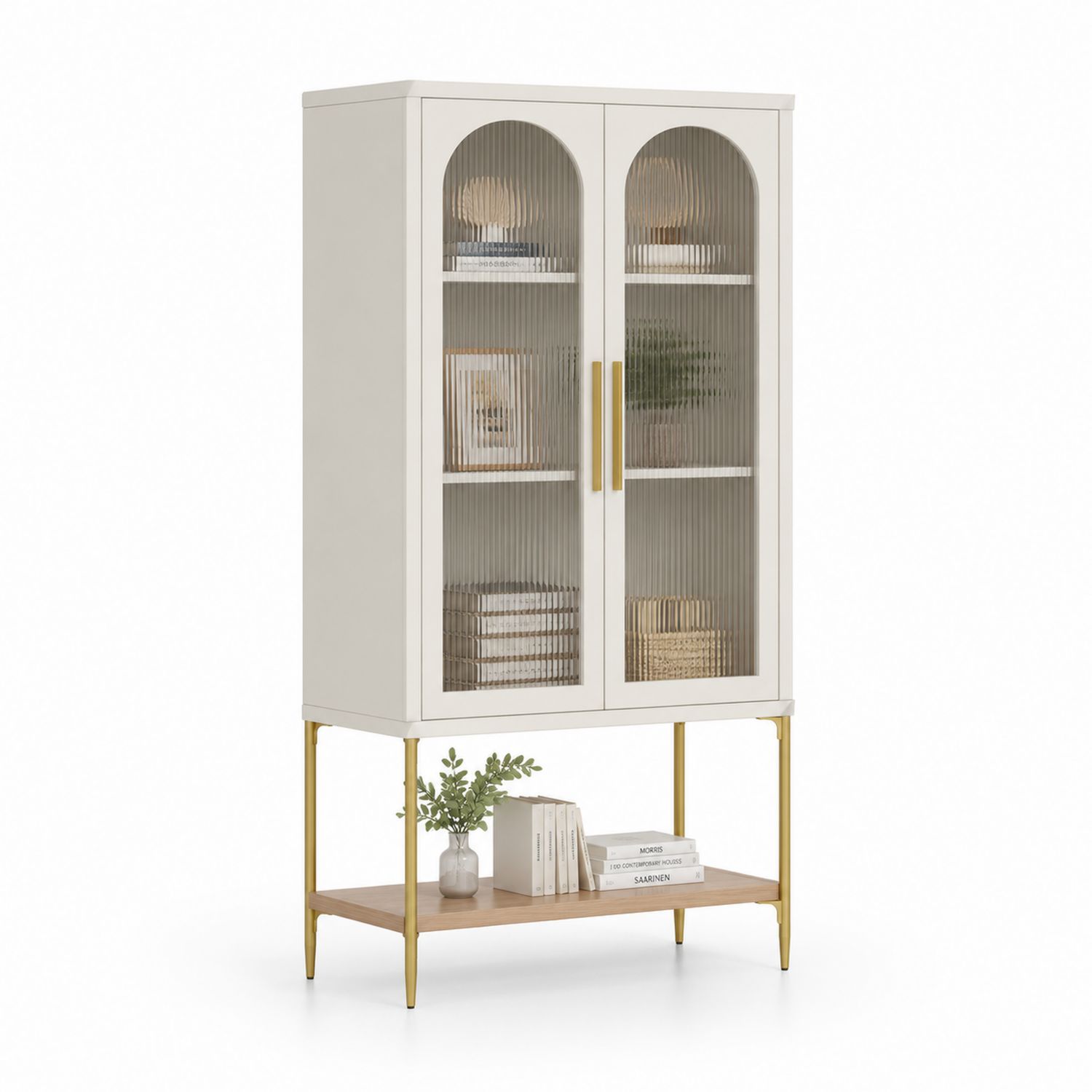 Vitrina de madera con puertas de cristal y patas metálicas 180x80x40 cm