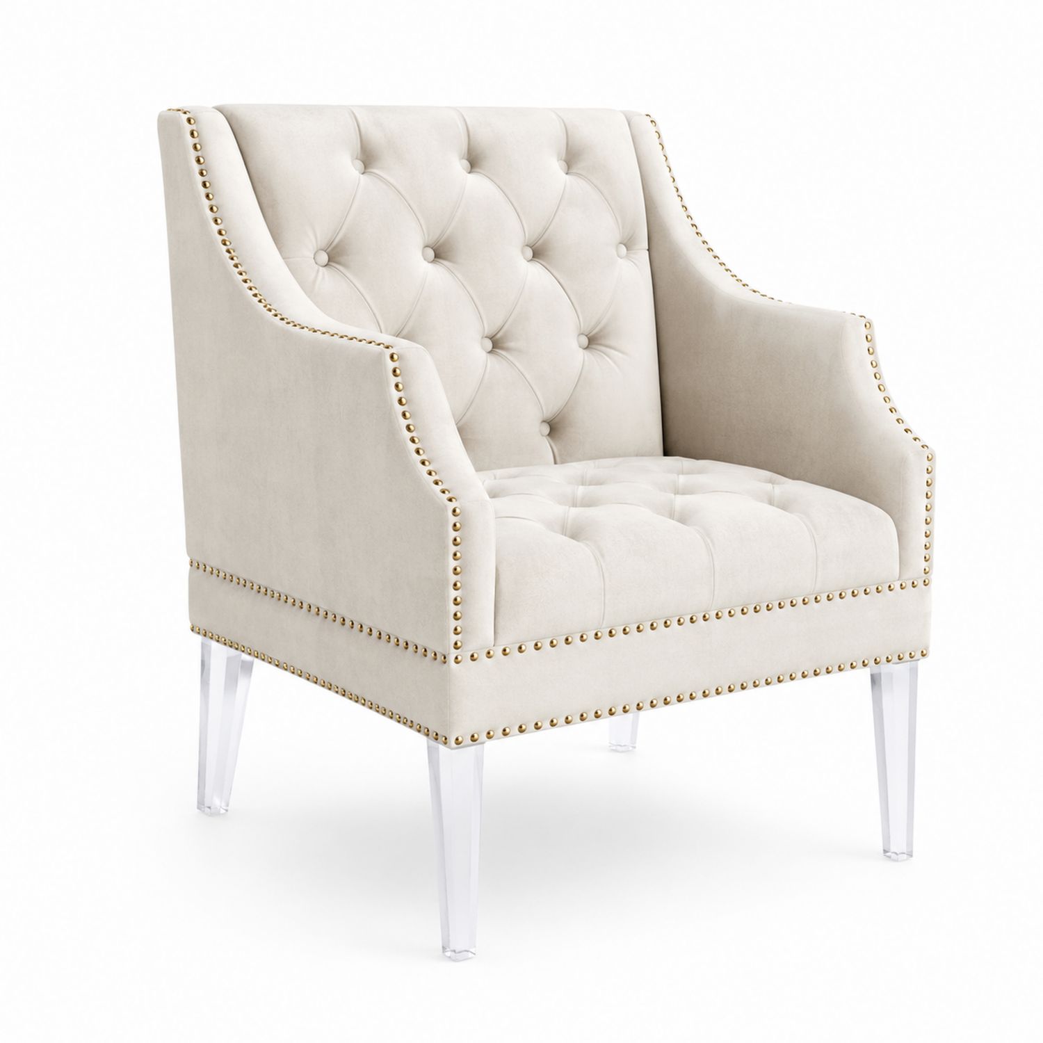 Sillón de poliéster beige con patas de acrílico