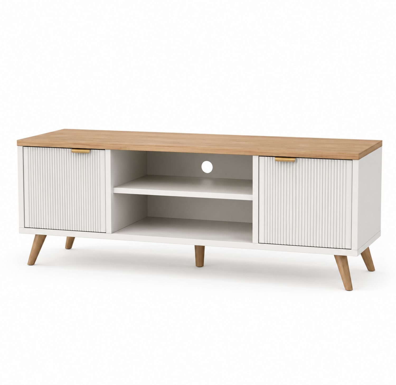 Mueble de TV de MDF Blanco y Madera de Roble 150 cm