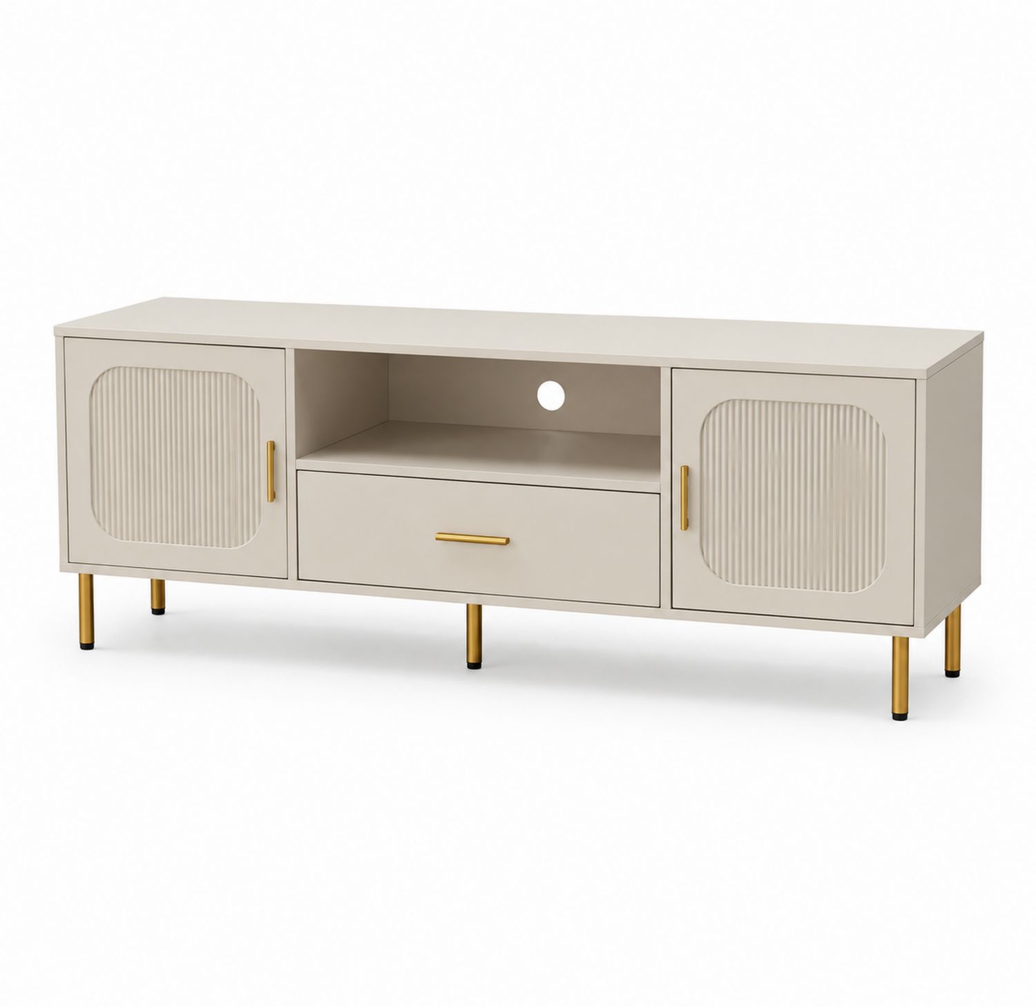 Mueble de TV Beige con Puertas y Cajón 120cm Madera y Metal