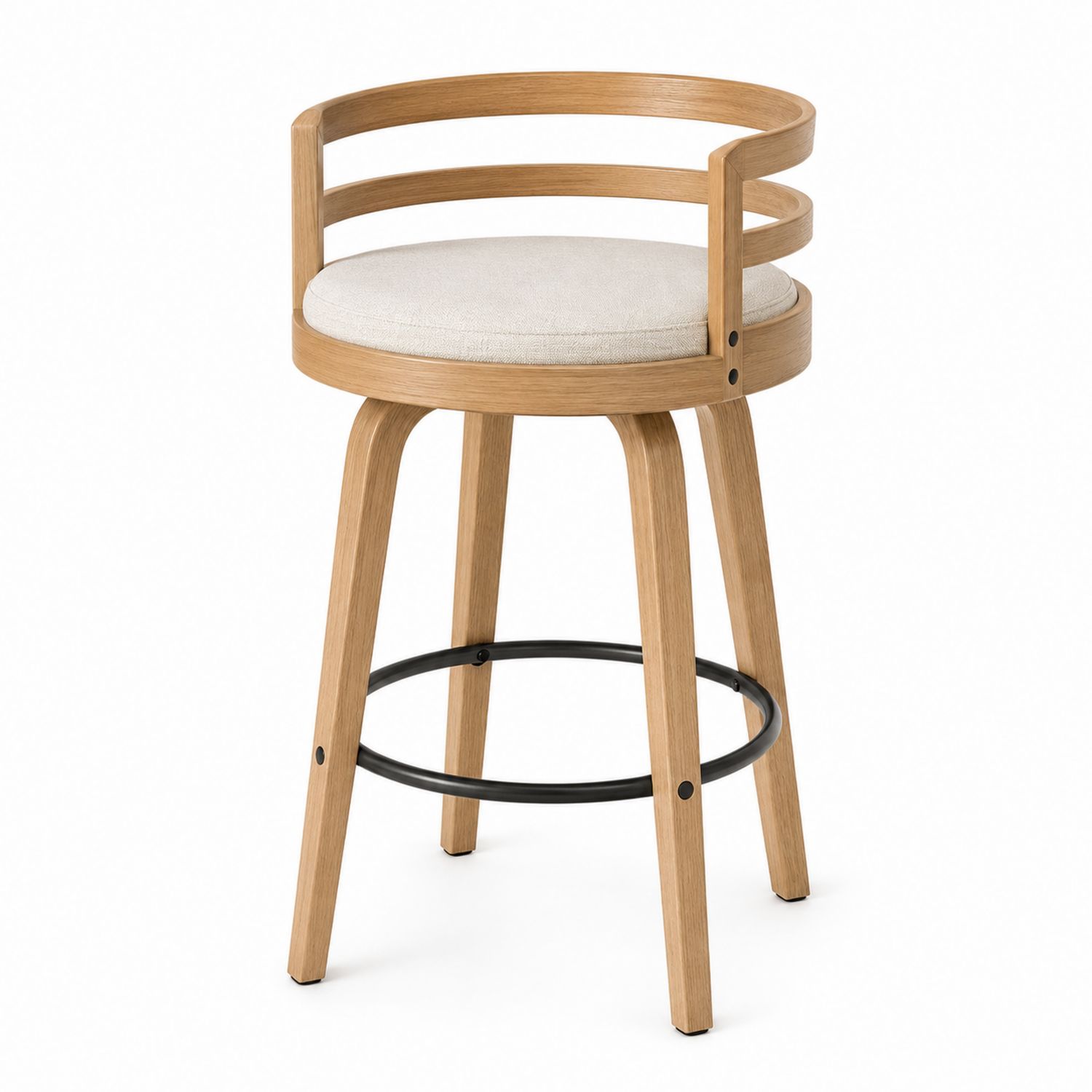 Taburete de madera y poliéster con respaldo, 75 cm