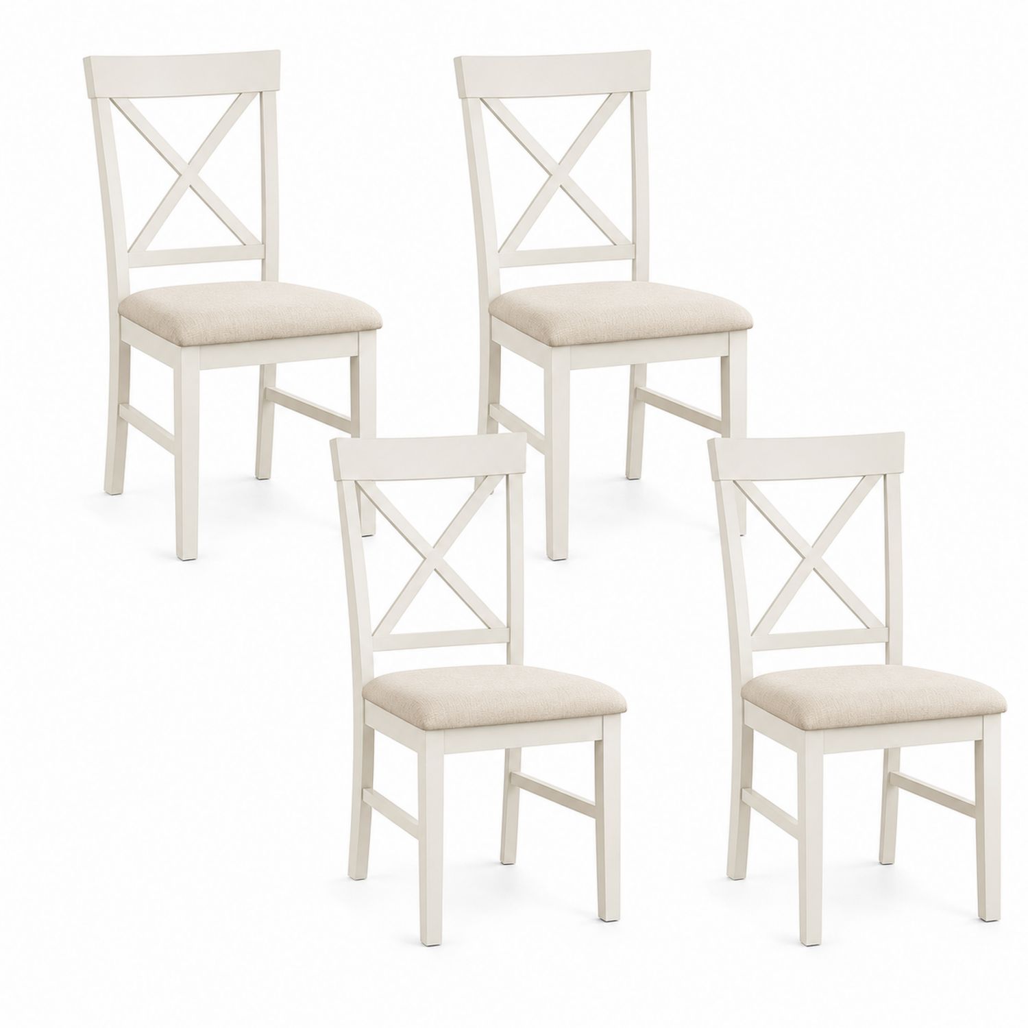 Conjunto de 4 sillas de madera con respaldo en X y asiento de poliéster