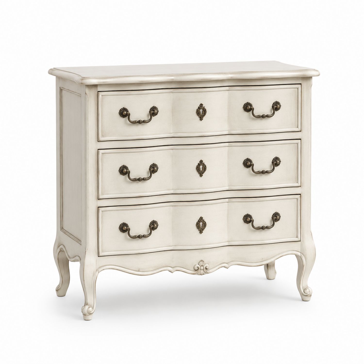 Cómoda de Madera Maciza con 3 Cajones Blanco Envejecido
