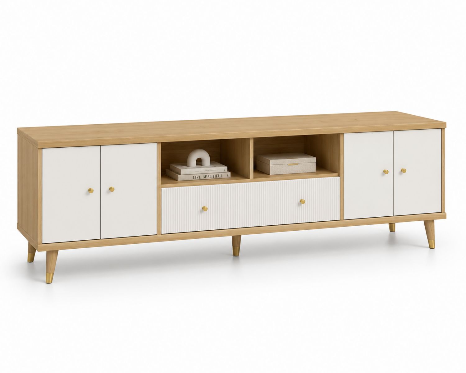 Mueble de TV de Madera y MDF con Cajones Blanco y Roble