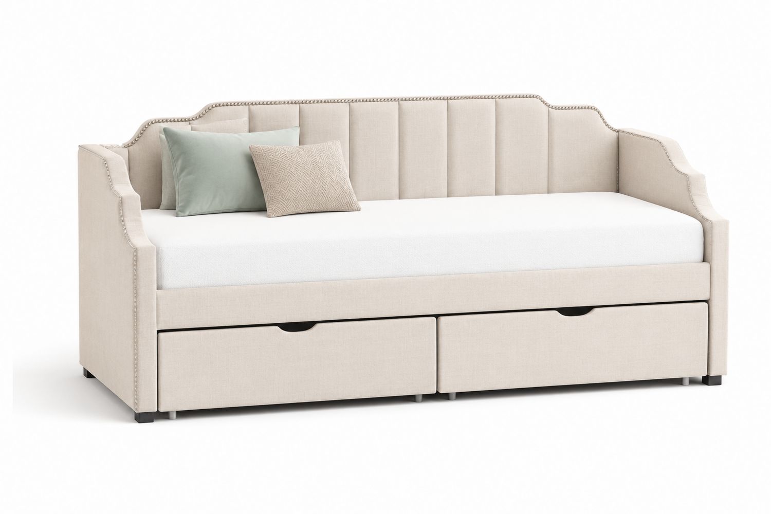 Sofá Cama Nido con Cajones de Tela Beige
