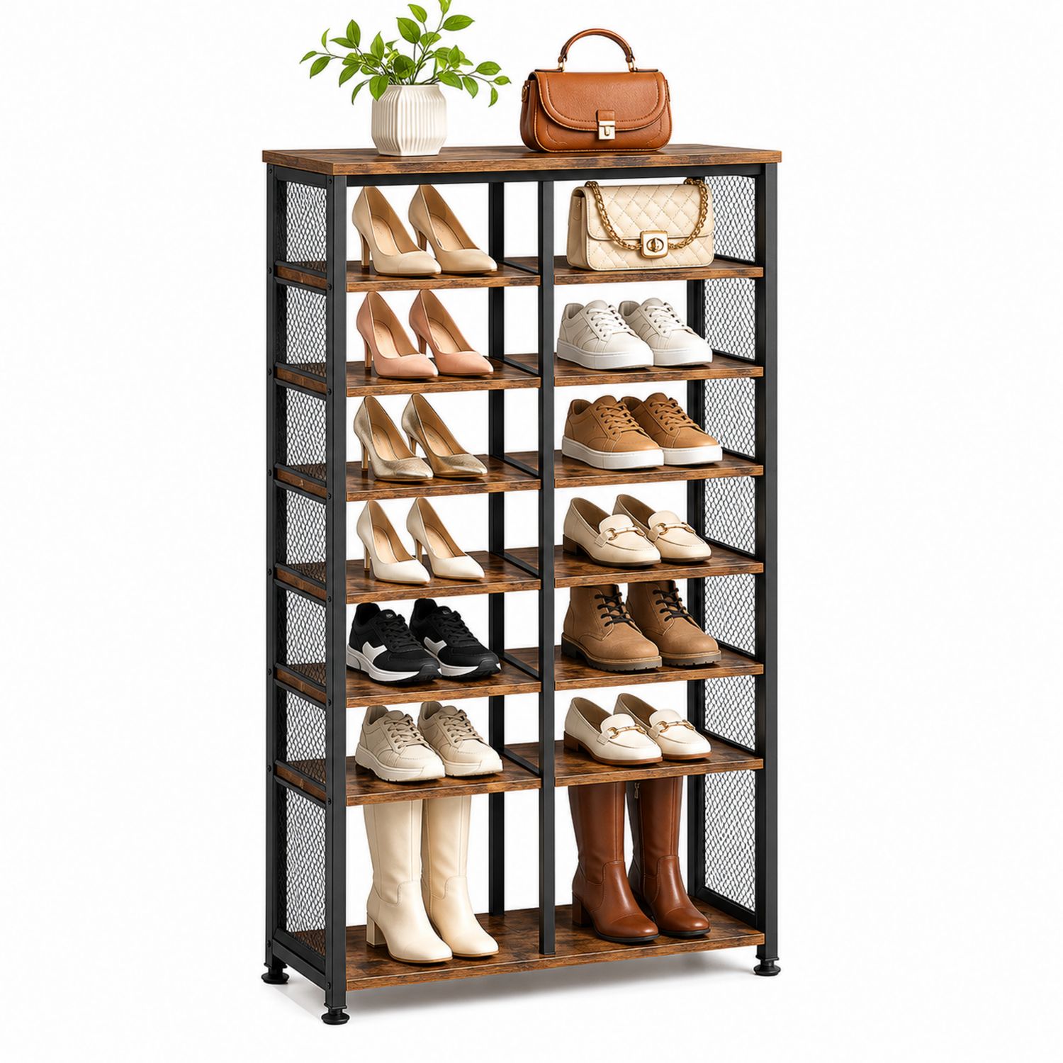 Estantería de Zapatos de Madera y Metal con 10 Niveles