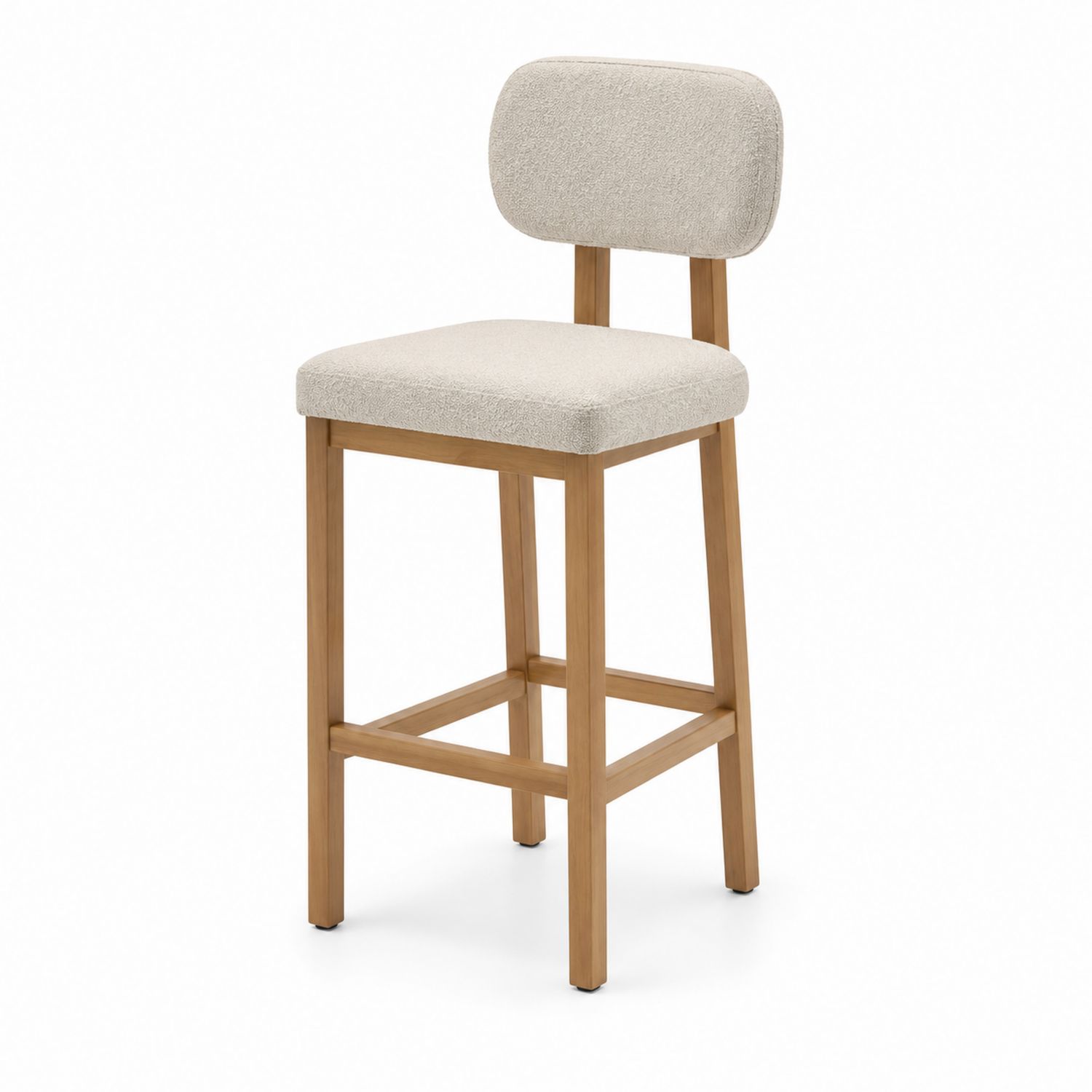 Taburete de Madera Maciza y Tela de Poliéster Crema